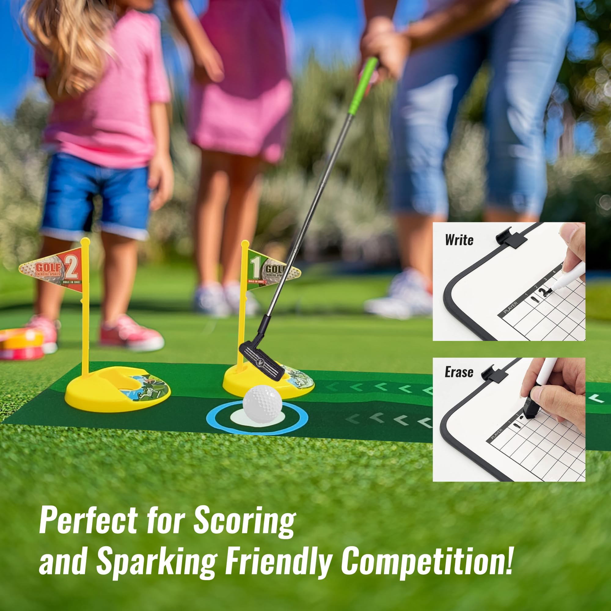 Toddler Golf Clubs Set - Kids Retractable Indoor Outdoor Game Play Toys for 3 4 5 6 7 8 Years Old Boys Girls - Realistic Yard Toy Kit with Adjustable Golf Club Putting Mat Cornhole Board Scoreboard - Image 7