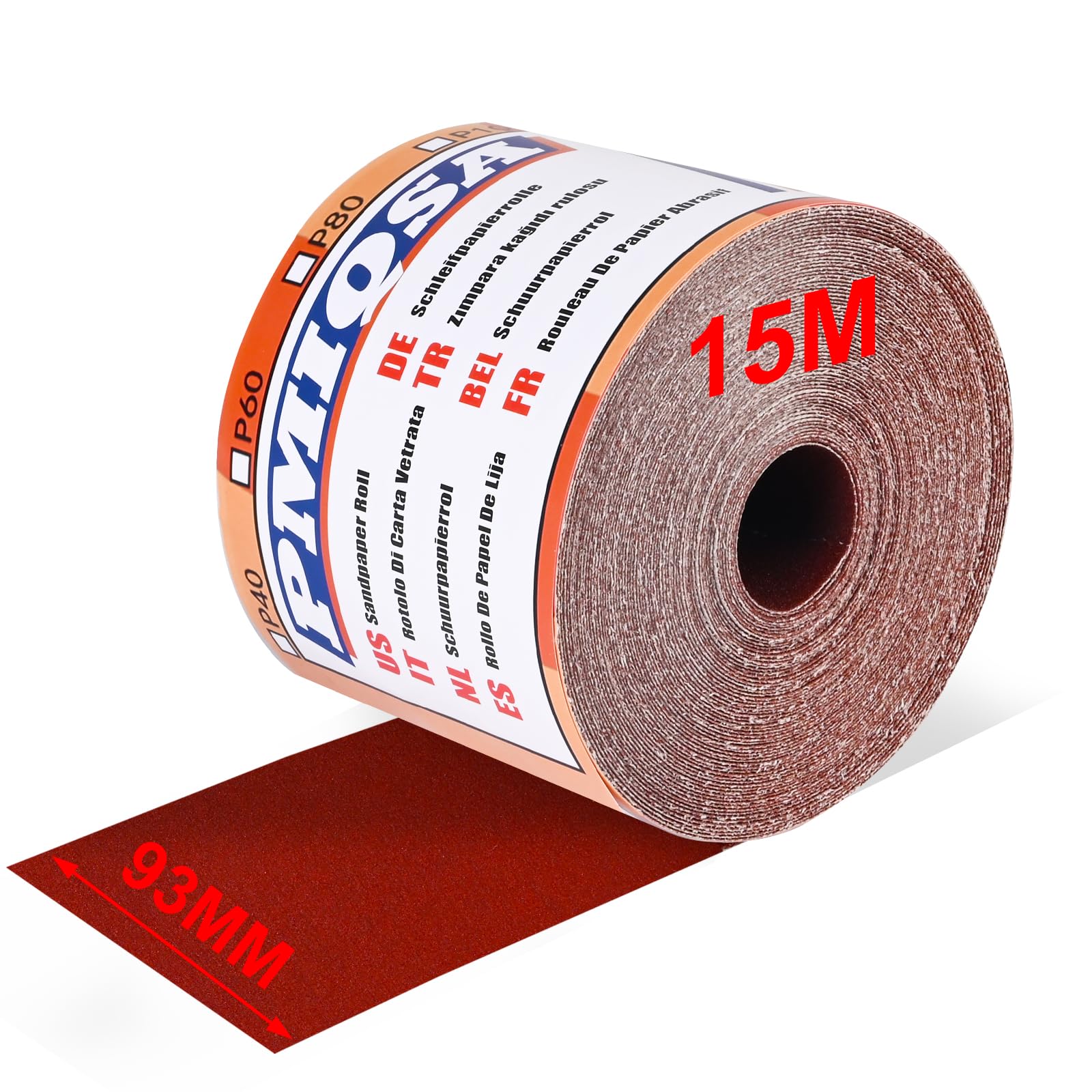 PMIQSA Sandpaper Roll 15m x 93mm Grit 600 Emery Cloth Sanding Rolls