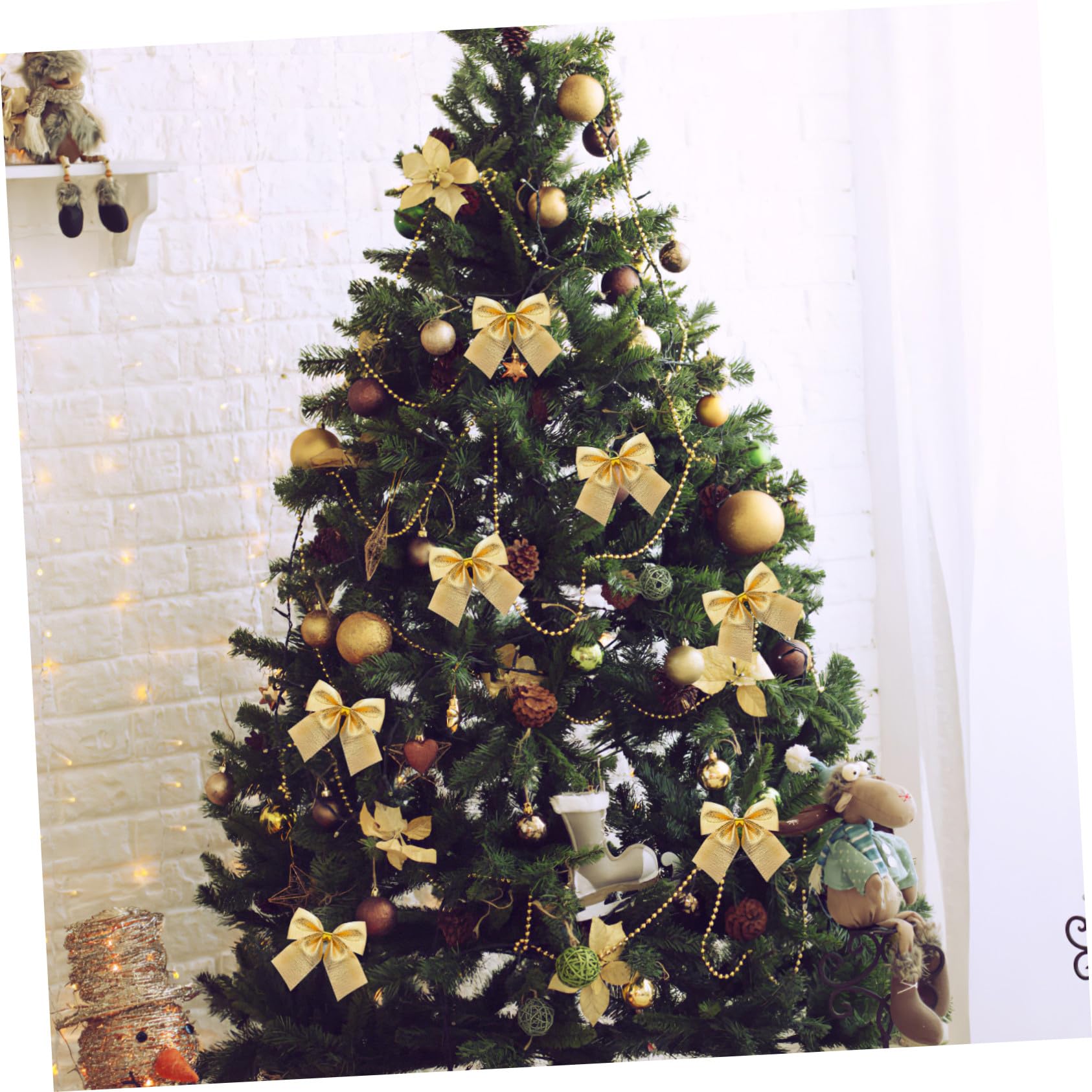 12 Piezas Lazos Dorados de para Árbol de Navidad Decorativos Colgantes Cintas Delicadas para Adornos Festivos y Regalos