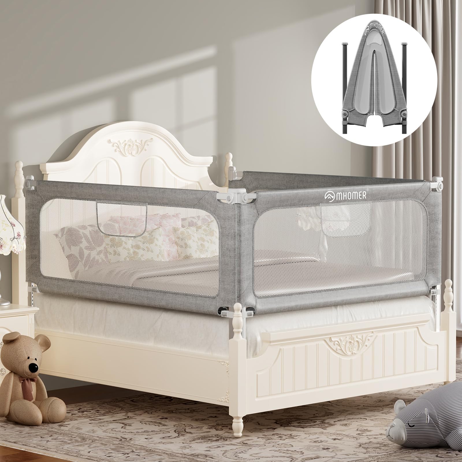 MHOMER Bed Rail for Toddlers-Toddler Bed Rails 2 Minutes Quick Assembly Foldable Bed Rails for Queen Bed, King, Full, Twin Size Bed, Baby Bed Rail Guard with Steady U-Shape Base 78.7",1 SideClimatePartner certified