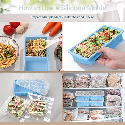 Miniatura 5 de Aopigavi Bandeja de silicona para congelador con tapa, moldes para congelador de sopas de 2 tazas, bandejas grandes para cubitos de hielo para