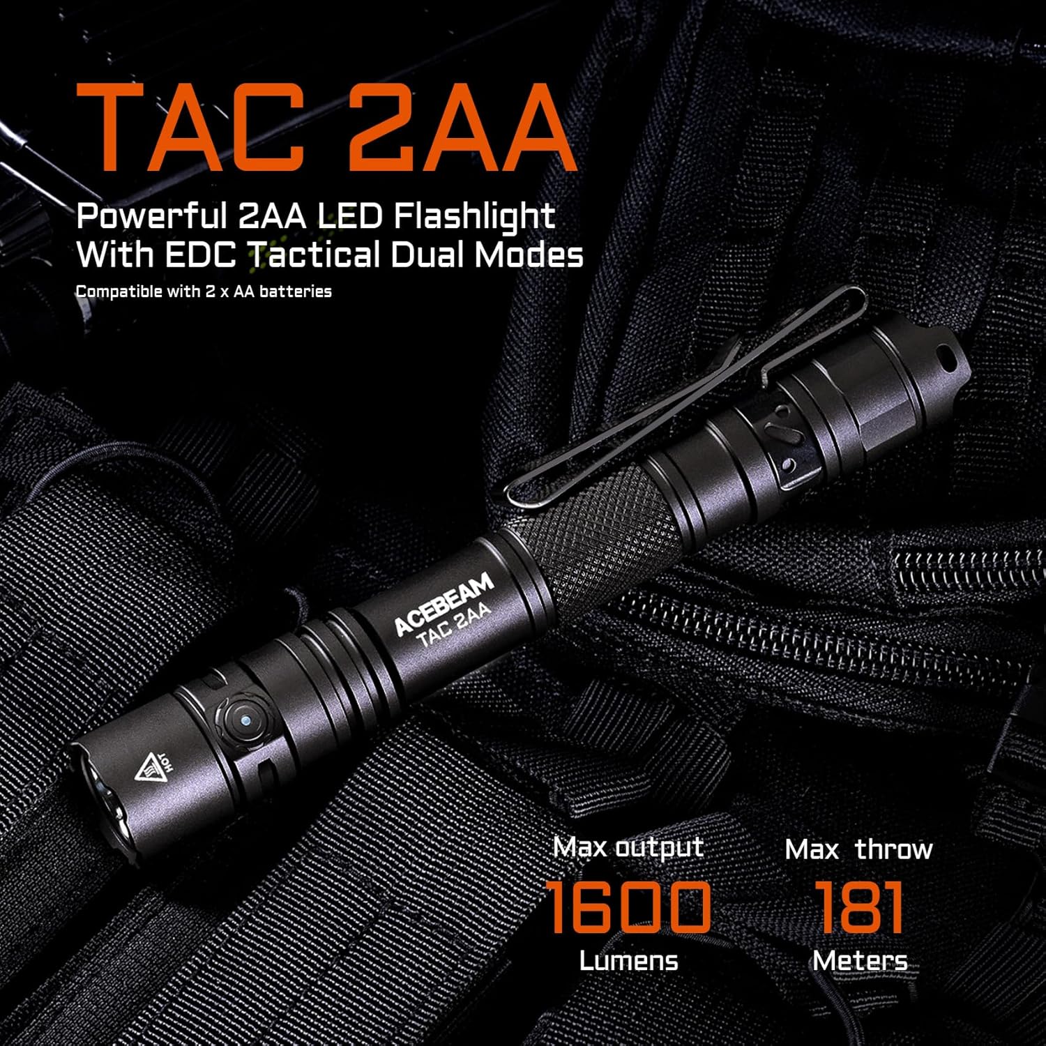 ACEBEAM TAC 2AA Máxima potencia y alcance