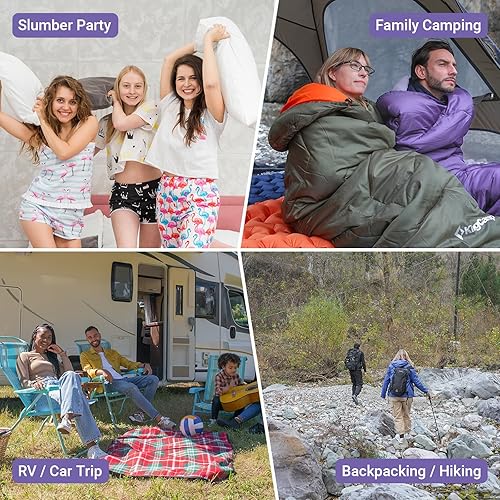 Miniatura 7 de KingCamp Saco de dormir ligero de 3 estaciones, portátil, impermeable, cómodo para clima cálido, compacto, mochilero, camping, senderismo, viajes,