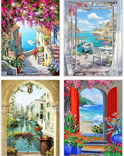 Perycomly Pintura por números para lienzo de adultos, paquete de 4 pinturas acrílicas de 16 x 20 pulgadas para puertas por números, kit de pintura disponible en Yaxa Peru