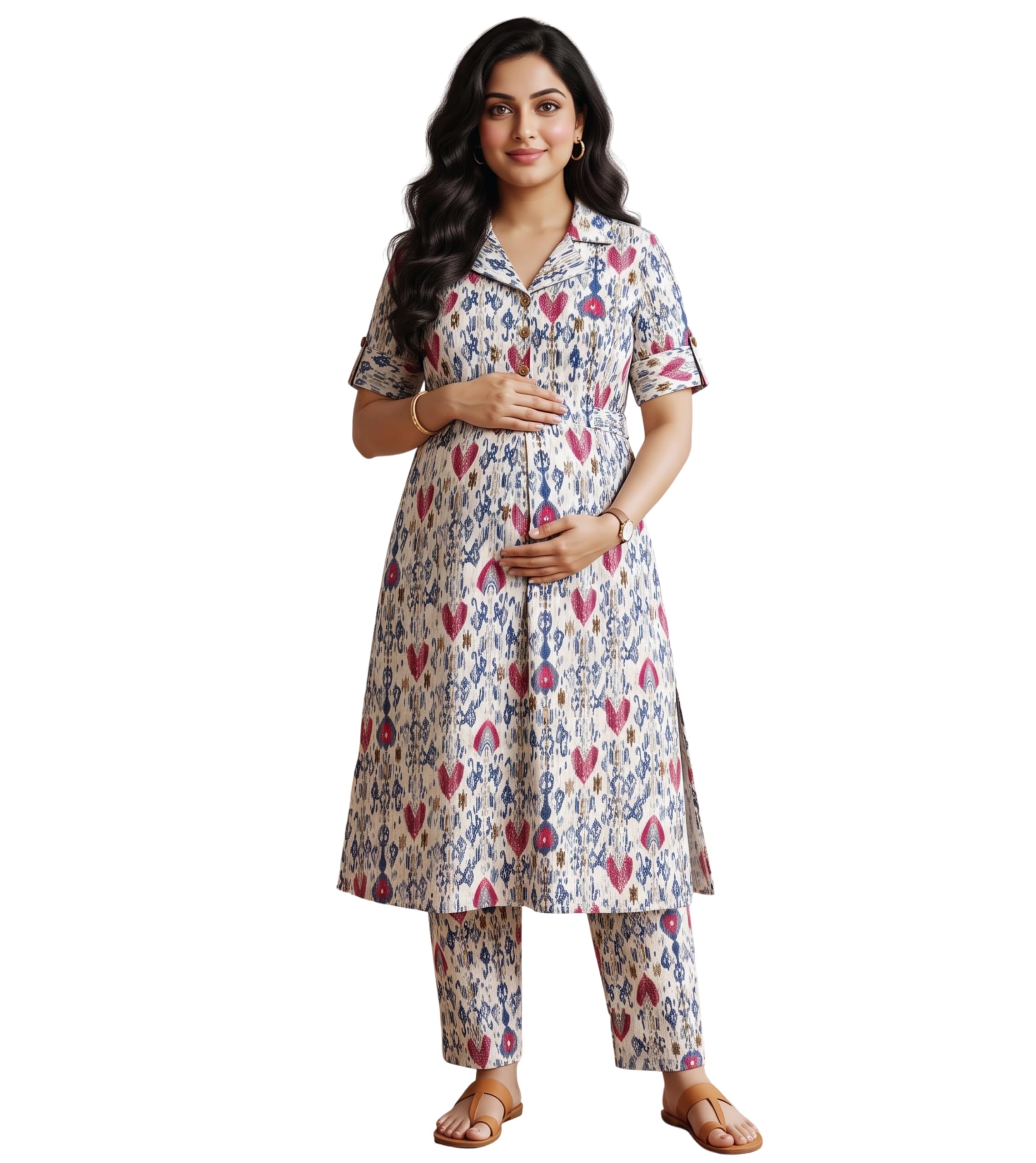 DUMMY SHAPE Maternity Dresses for Women Cotton Blend | Floral Feeding A-line Kurta Pant Set with Dual Nursing Zippers, Side Pocket to Pre & Post Partum | Baby Shower Gifts for Mom-image-8