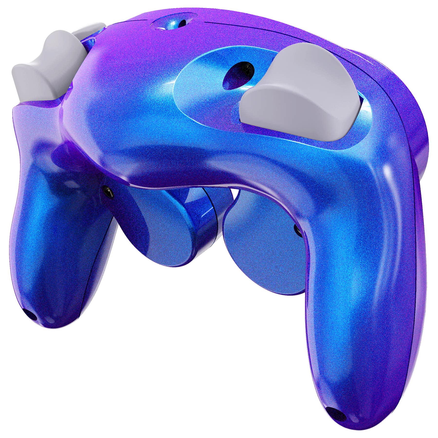 eXtremeRate Carcasa para Nintendo Gamecube Mando, Cubierta Frontal y Placa Posterior, Agarre con Botones, Accesorios de Repuesto - No Incluye Controlador, Azul a Violeta