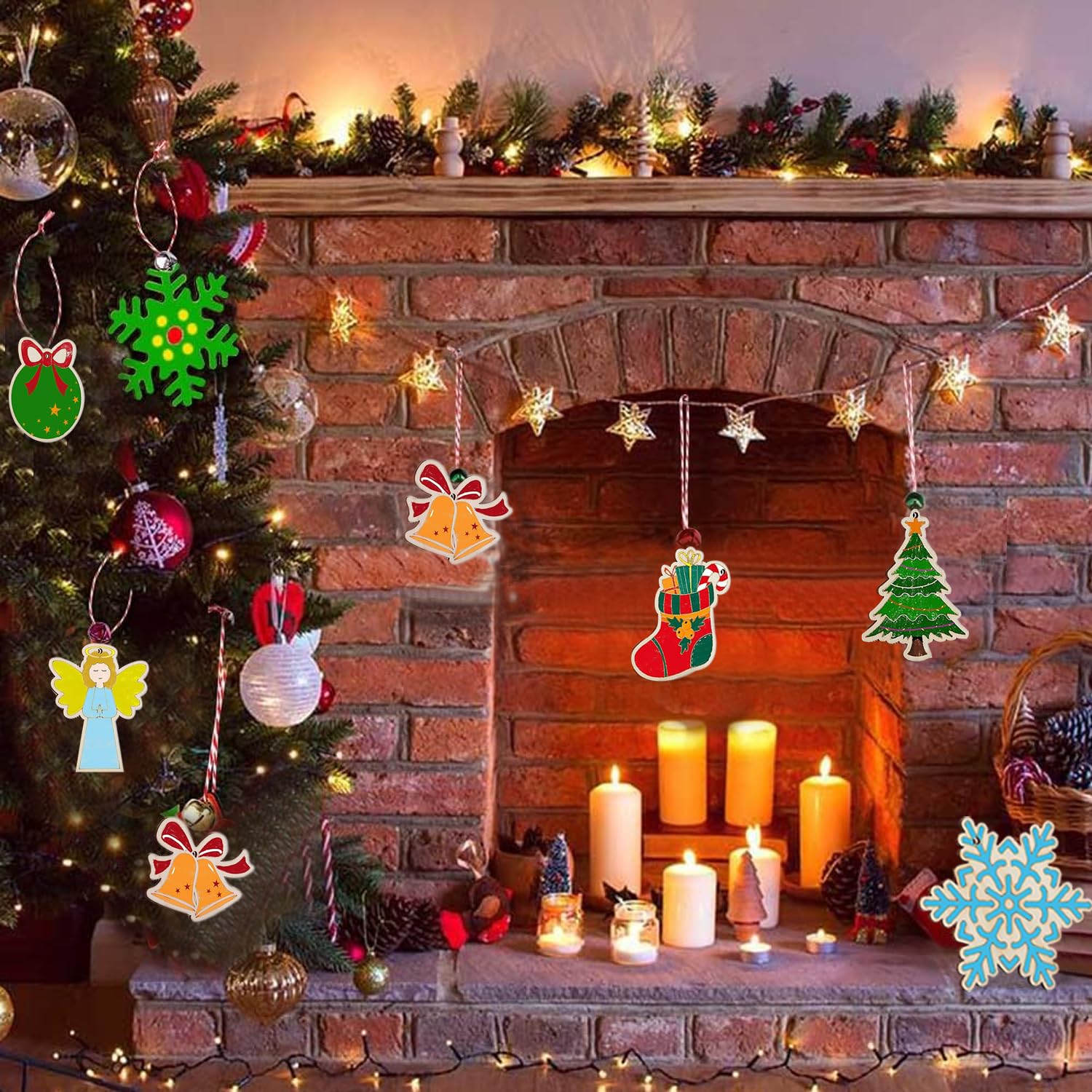 WEVOL Weihnachts Bastelset 72 Teile - Holzschmuck Zum Bemalen Für Kinder