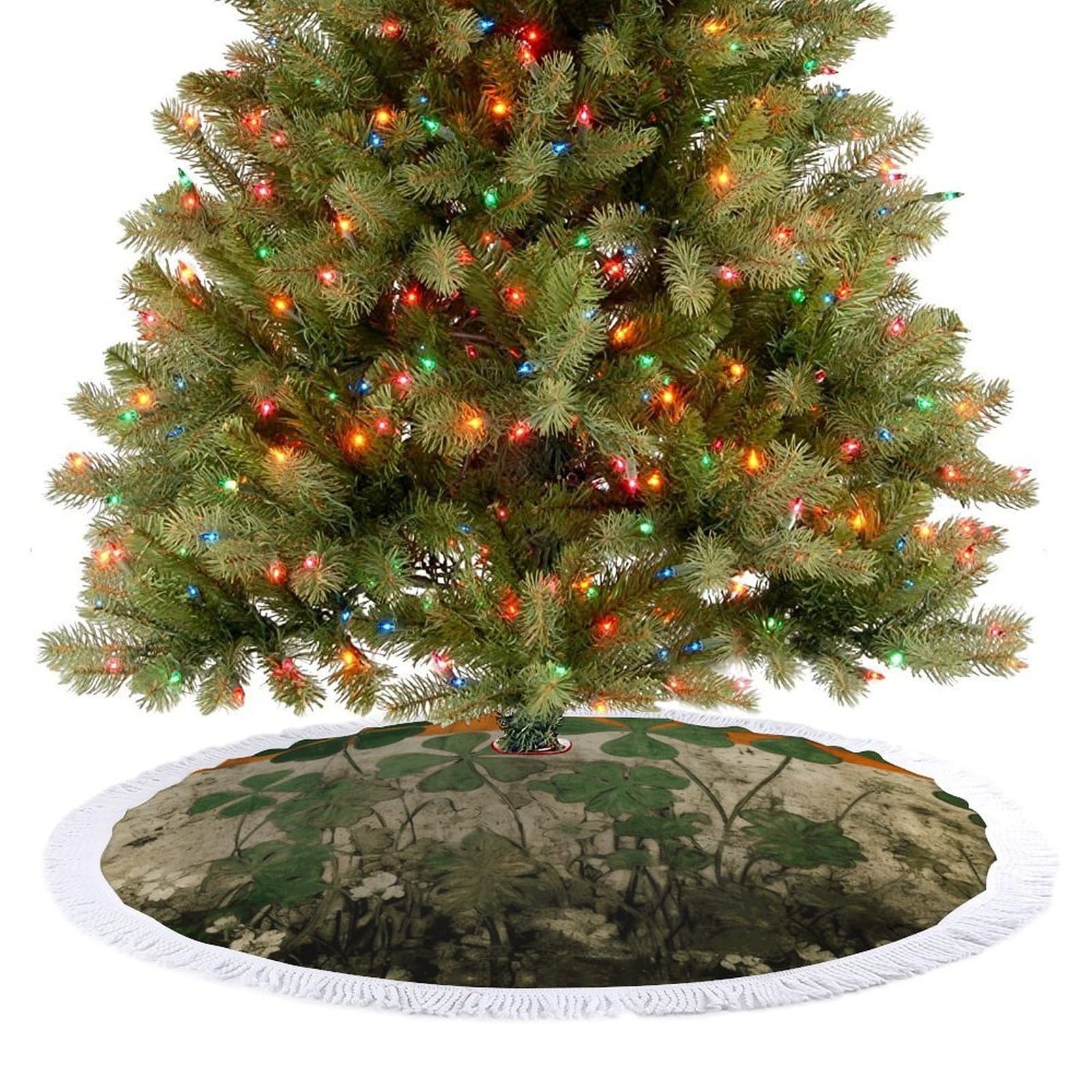 Clover on Flag Background Christmas Tree Skirt 30"x30" Rustic Xmas Tree Mat with Tassel Ornament Christmas Trees Cover Skirt Mat for Evergreen Trees Ornament Winter Holiday Mats Decorations