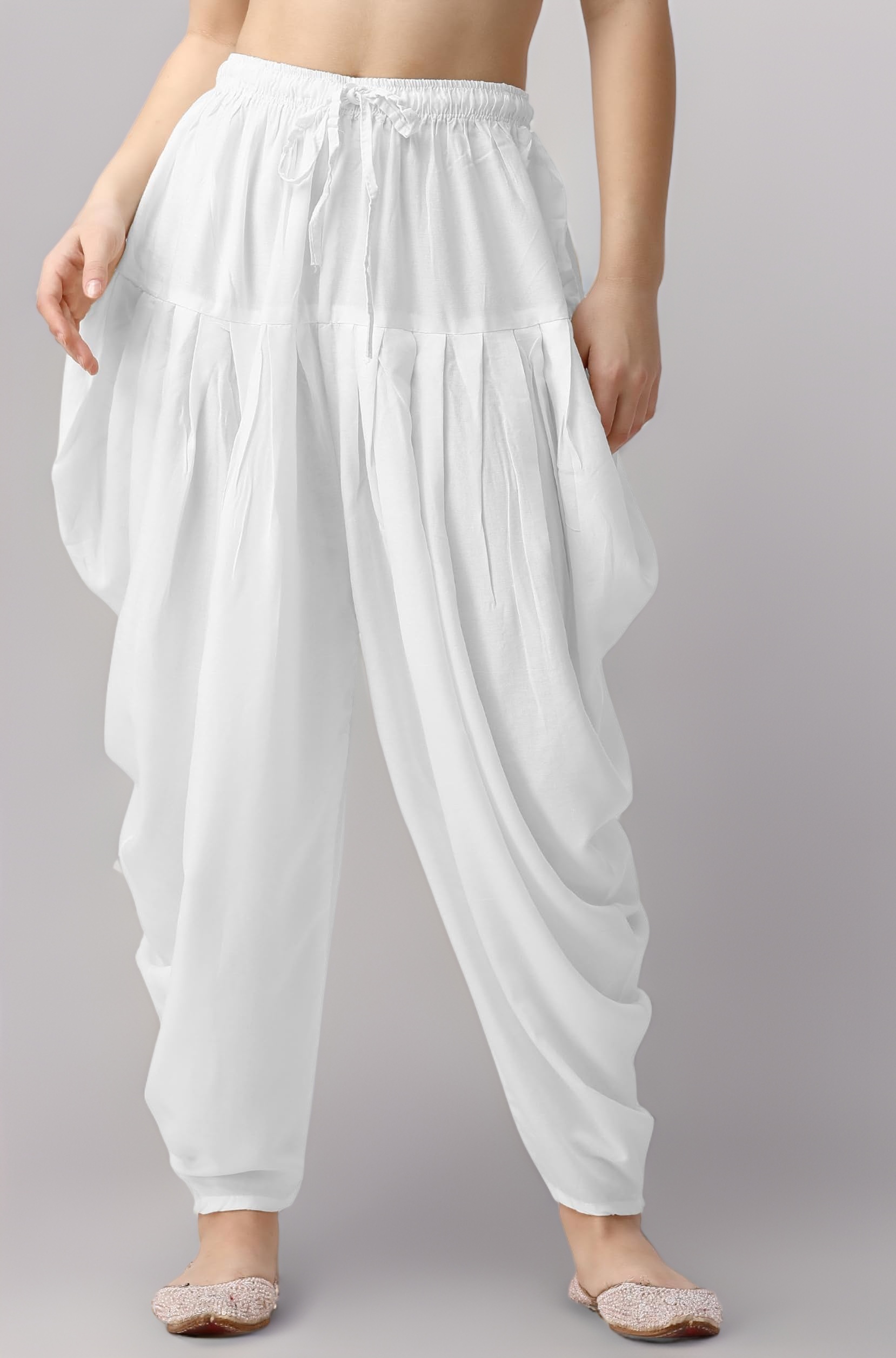 Mehrang Loose Fit Rayon Dhoti Pant for Women Patiala Slawar Bottom Wear Harem Pants, Waist Free Size (26 Inch to 38 Inch)