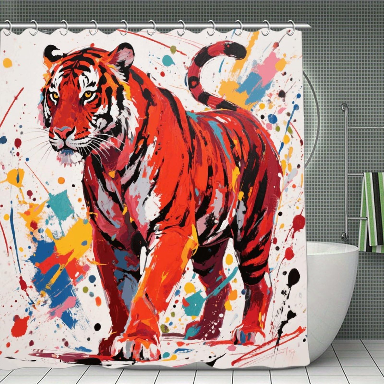 FekiLoot Abstract Tiger Shower Curtain Minimalist Aesthetic Bath Curtain with Hooks Simple Water Resistant Bathroom Shower Curtains Cute Blackout Privacy Curtains Cloth Curtain