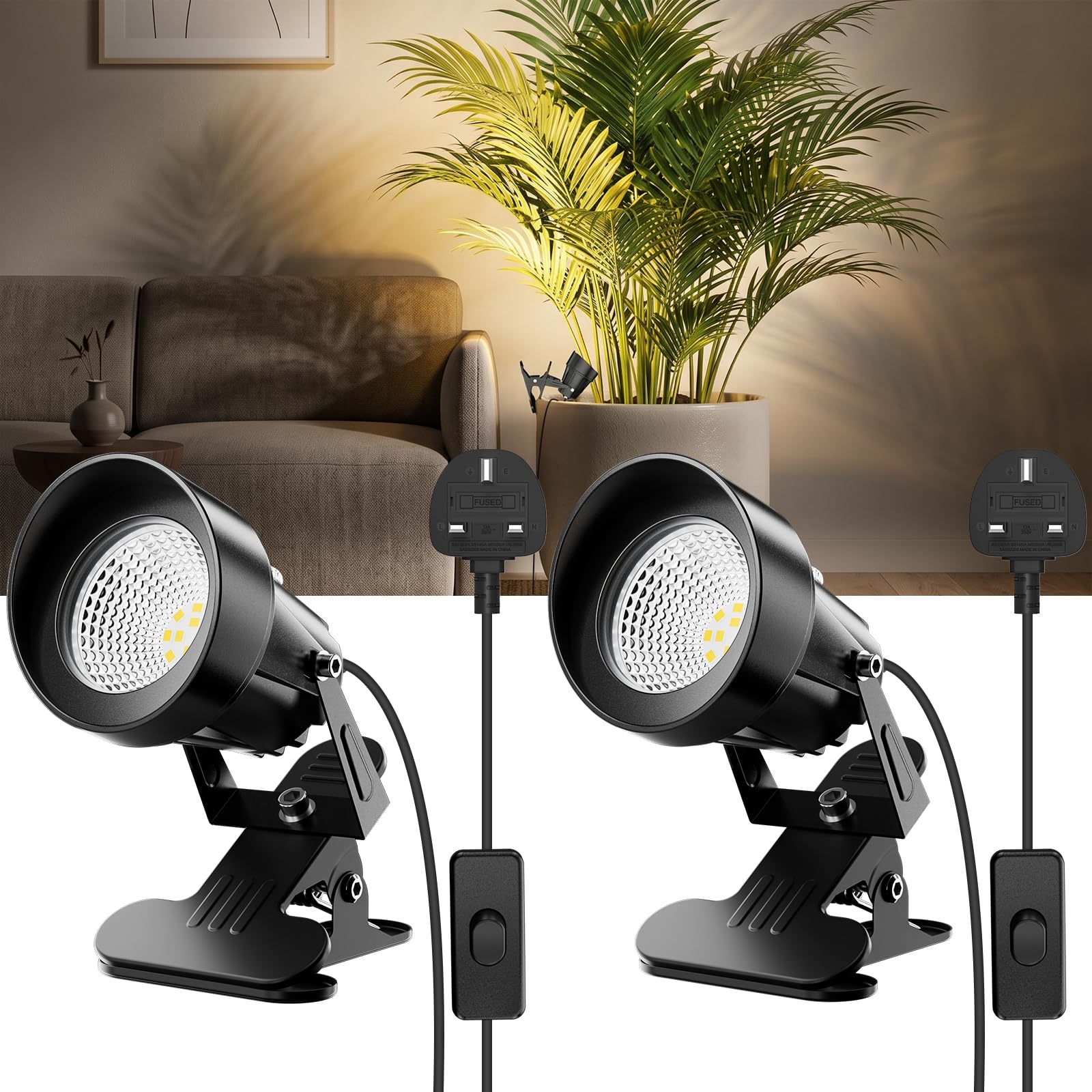 LED Clip on Spot Lights, Warm White Plant Uplighters for Indoor 2 Pack