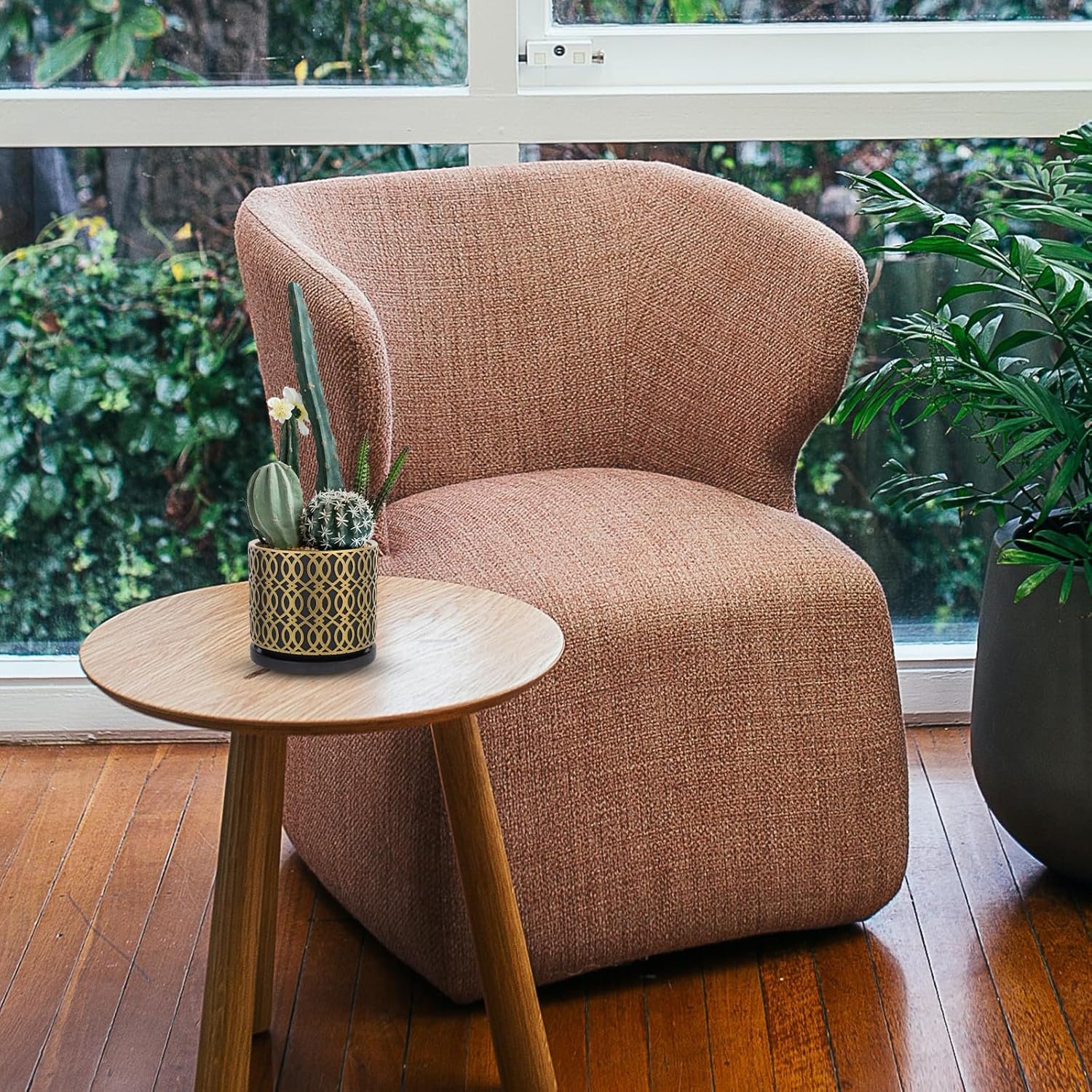 Luxshiny Creative Cement Succulent Planter Pot with Drainage Saucer, 15x15x13.5cm Black Gold Curve, Indoor Outdoor Gardening Flower Container for Home Décor