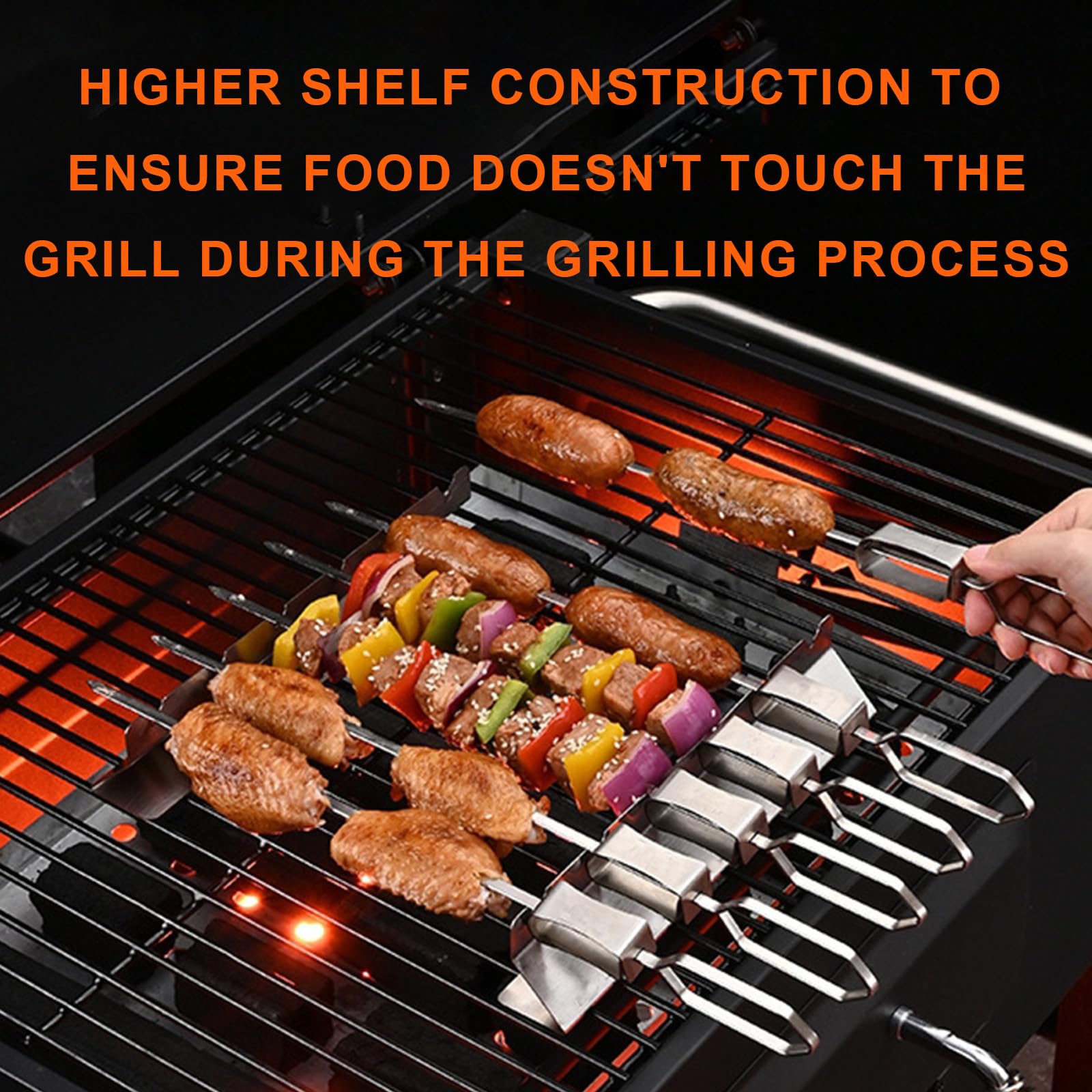 4 pezzi Supporto per Spiedini per Barbecue, Supporto per Barbecue per 6 Spiedini, Spiedini Acciaio Inox, Griglia Spiedini Rack, Accessori per Spiedi di Carne per Barbecue, per Spiedini per Esterni