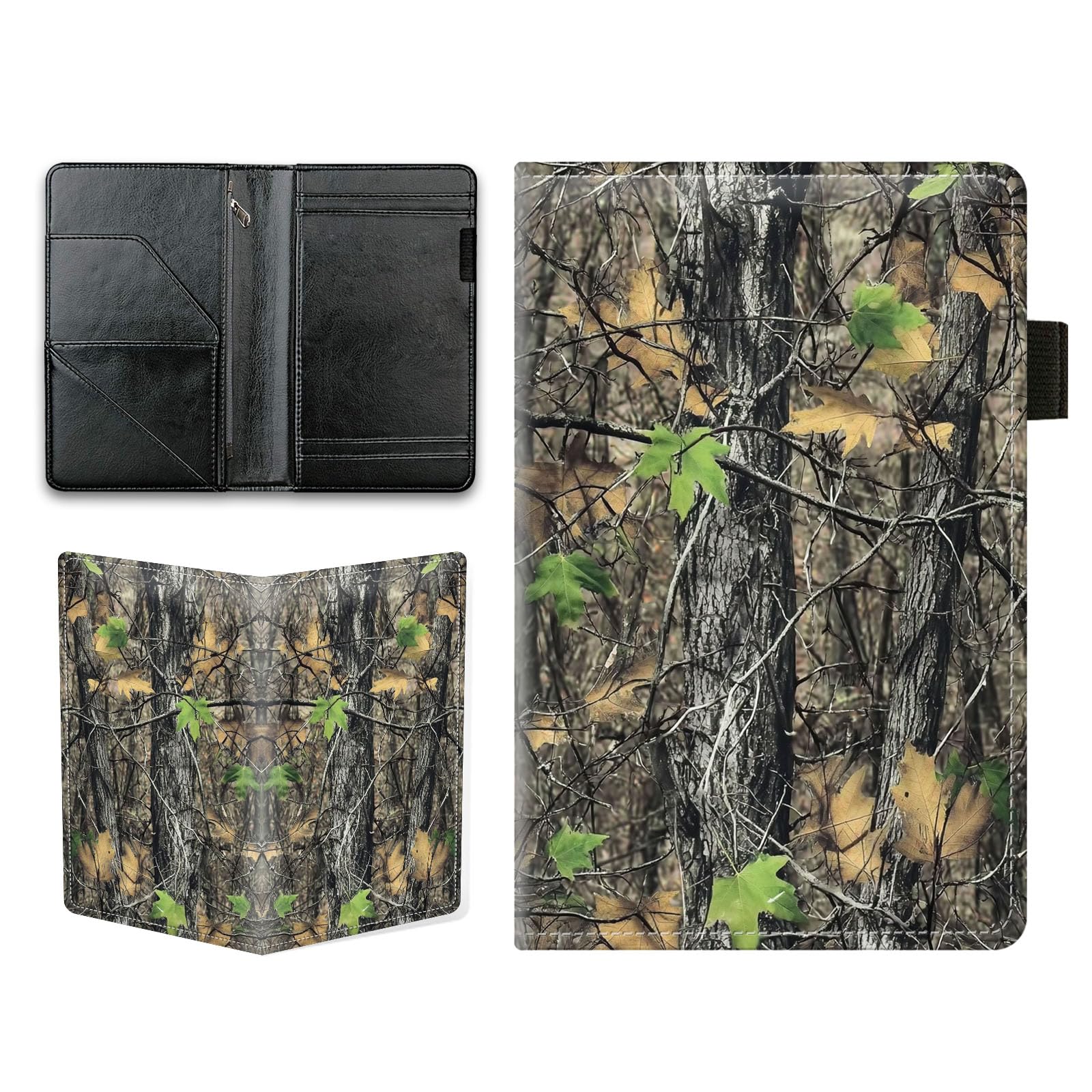 KUJKBFWJ Server Books for Waitress - Cute Server Guest Book with Zipper Pocket & Note Pad Holder | PU Leather Waiter Book Organizer, Apron-Compatible Server Wallet, Camo Tree