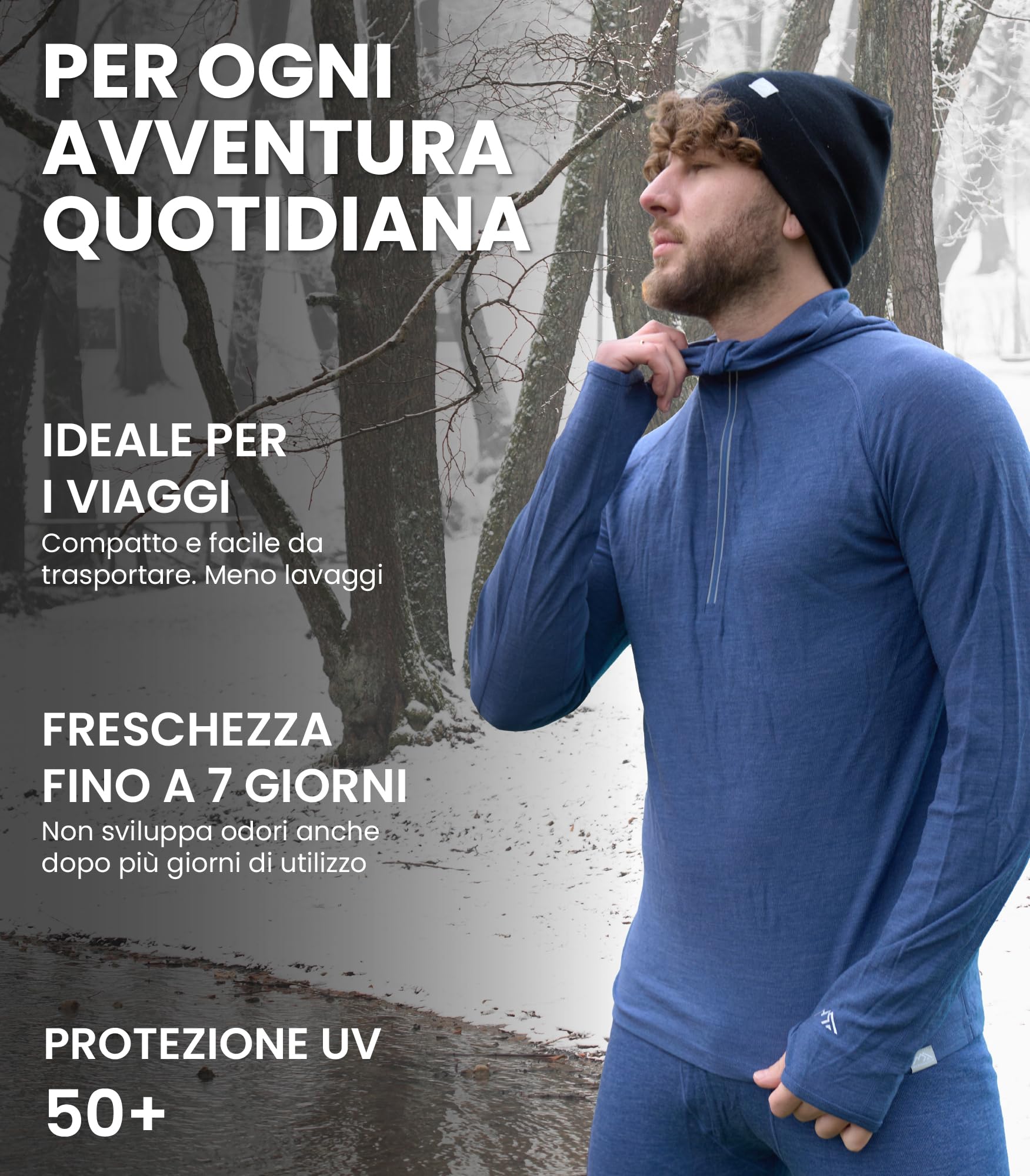 Merino.tech 100% Lana Merino Uomo Felpa con Cappuccio - Strato Base in Lana Merino Uomo Mezza Zip Termica Manica Lunga Camicia Leggera