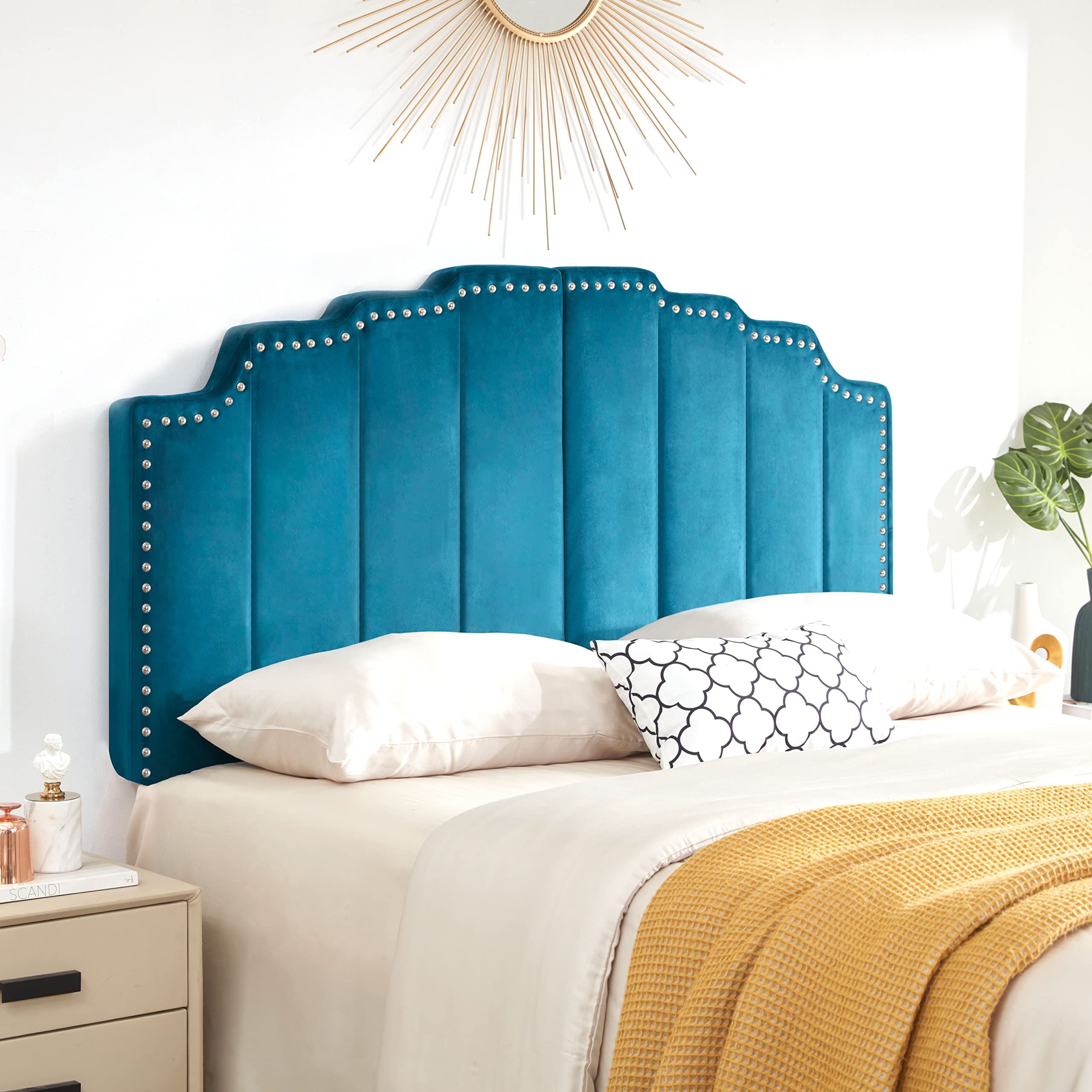 Buy Kingfun Mid Century Headboard for King Size Bed, Velvet Upholstered