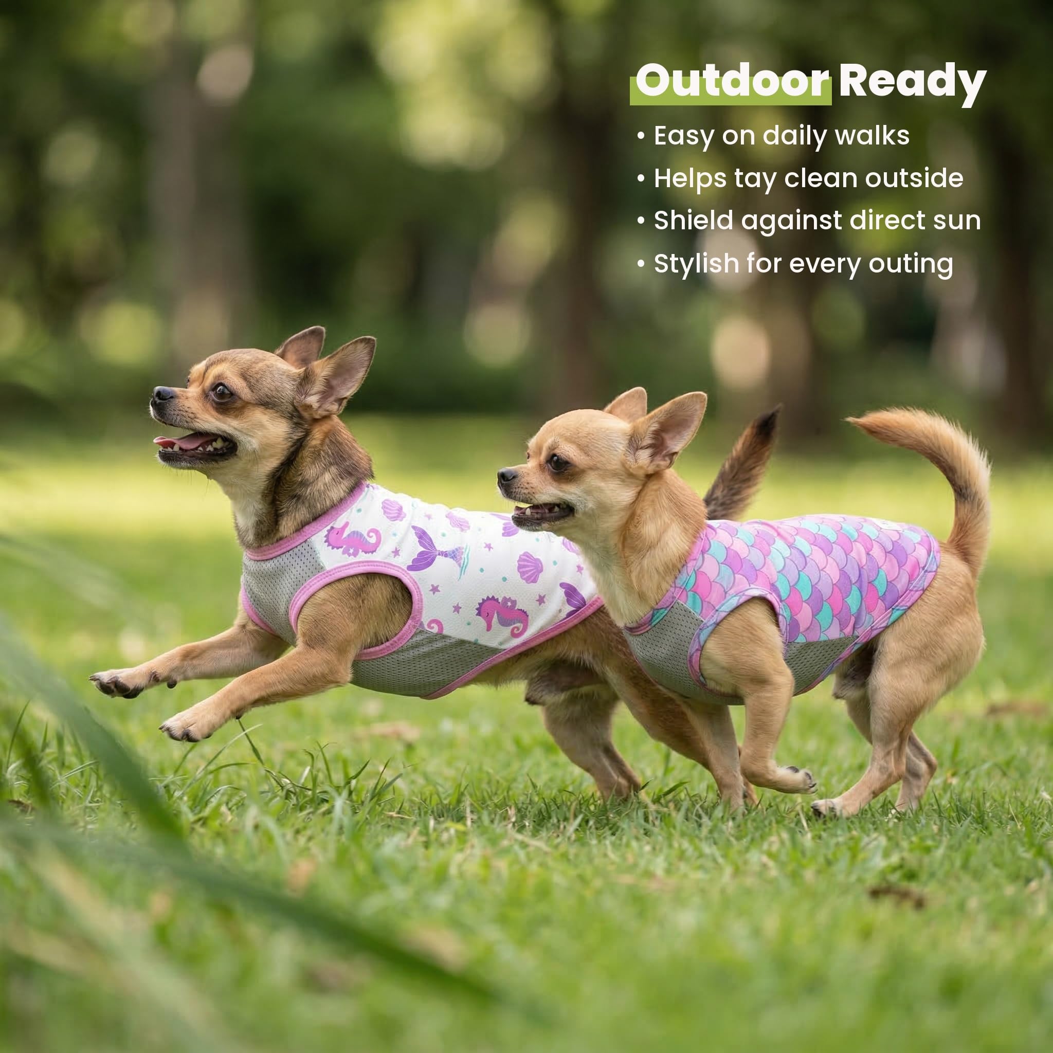 Fitwarm Lot de 2 chemises sirène à motif écailles de sirène pour chien, protection solaire UV 50+, gilet léger et rafraîchissant, séchage rapide, vêtements d'été pour petits chiens et filles – Tenues