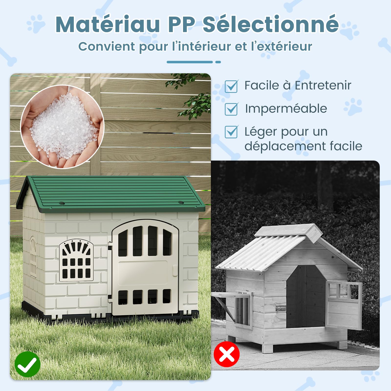 GYMAX Niche pour Chien en Plastique Imperméable, 75x58x65cm, Vert
