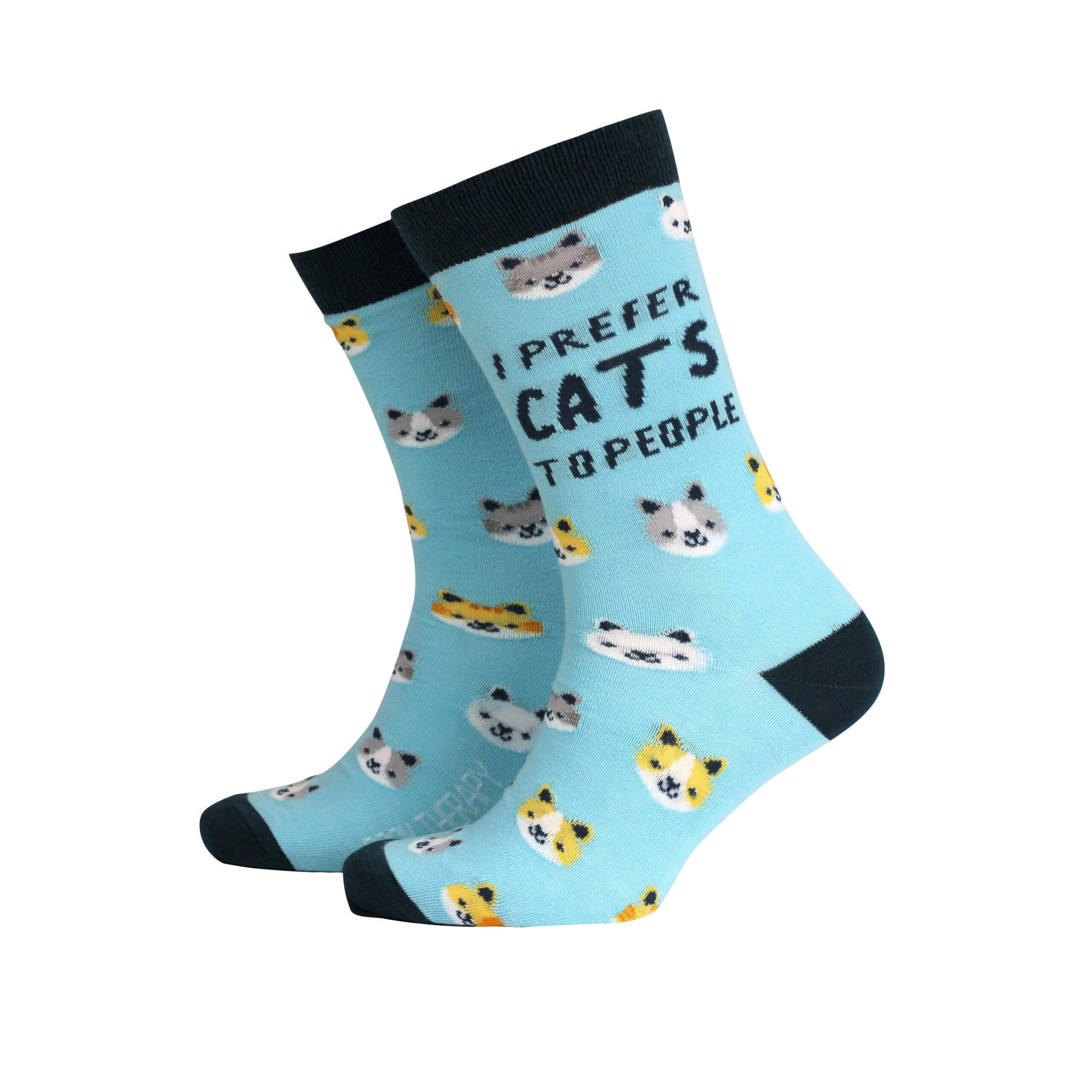 Sock Therapy Men's Novelty Colorful Bamboo Socks Smart Design Comfortable Breathable Socks - I Prefer Cats To People
