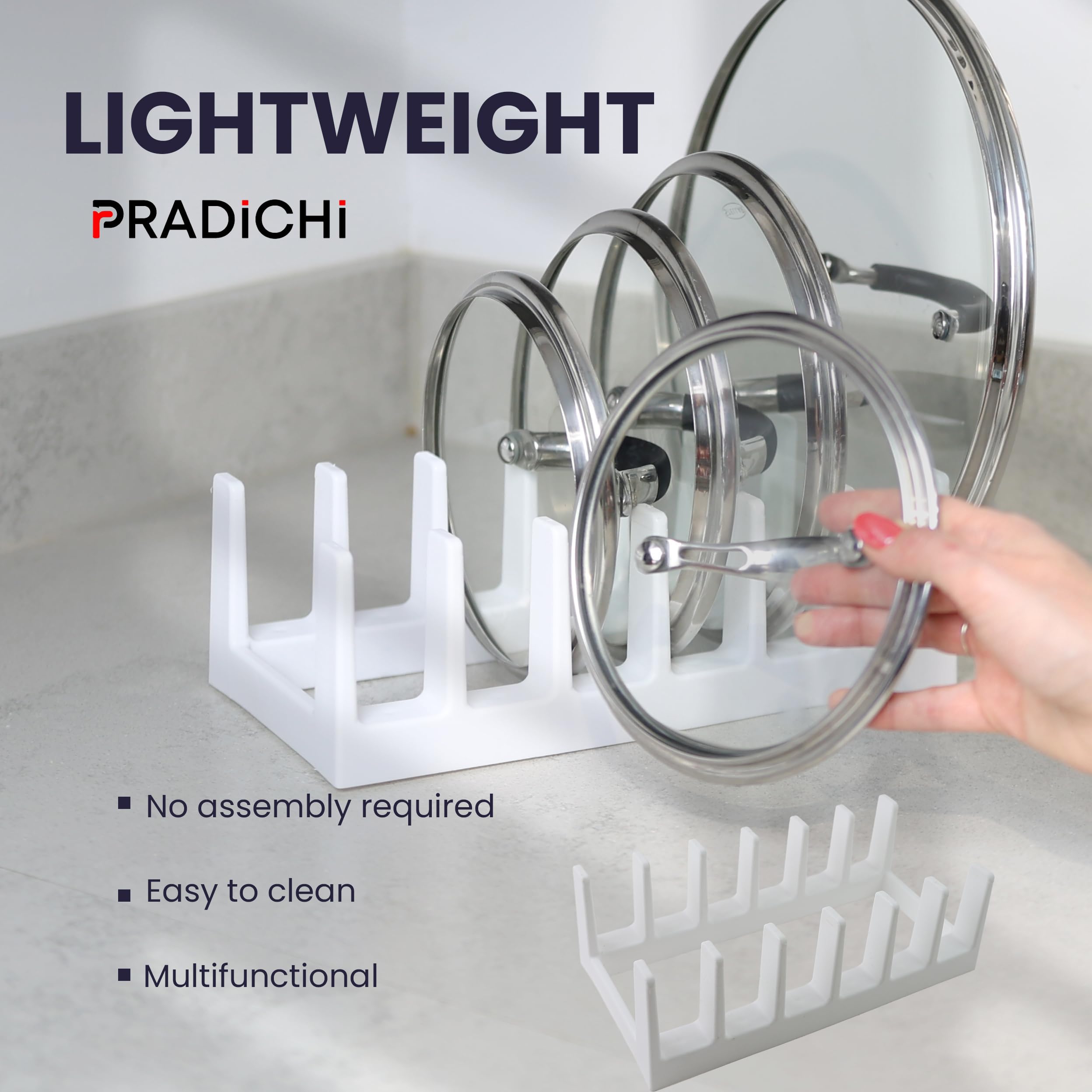 Generico Portaoggetti For Pentole, Portaoggetti Espandibile For Pentole, Supporto For Coperchio In Plastica Con 6 Sezioni, Resistente E Robusto Adatto For Ripiani Della Cucina(White)
