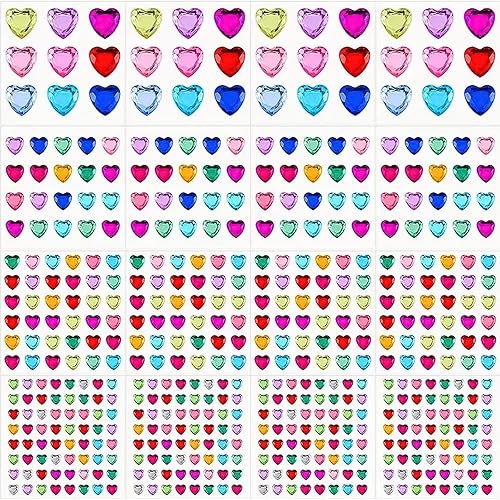 Miniatura 2 de 516 calcomanías de diamantes de imitación en forma de corazón 3D autoadhesivas de acrílico para la cara, gemas para pegar en joyas brillantes para