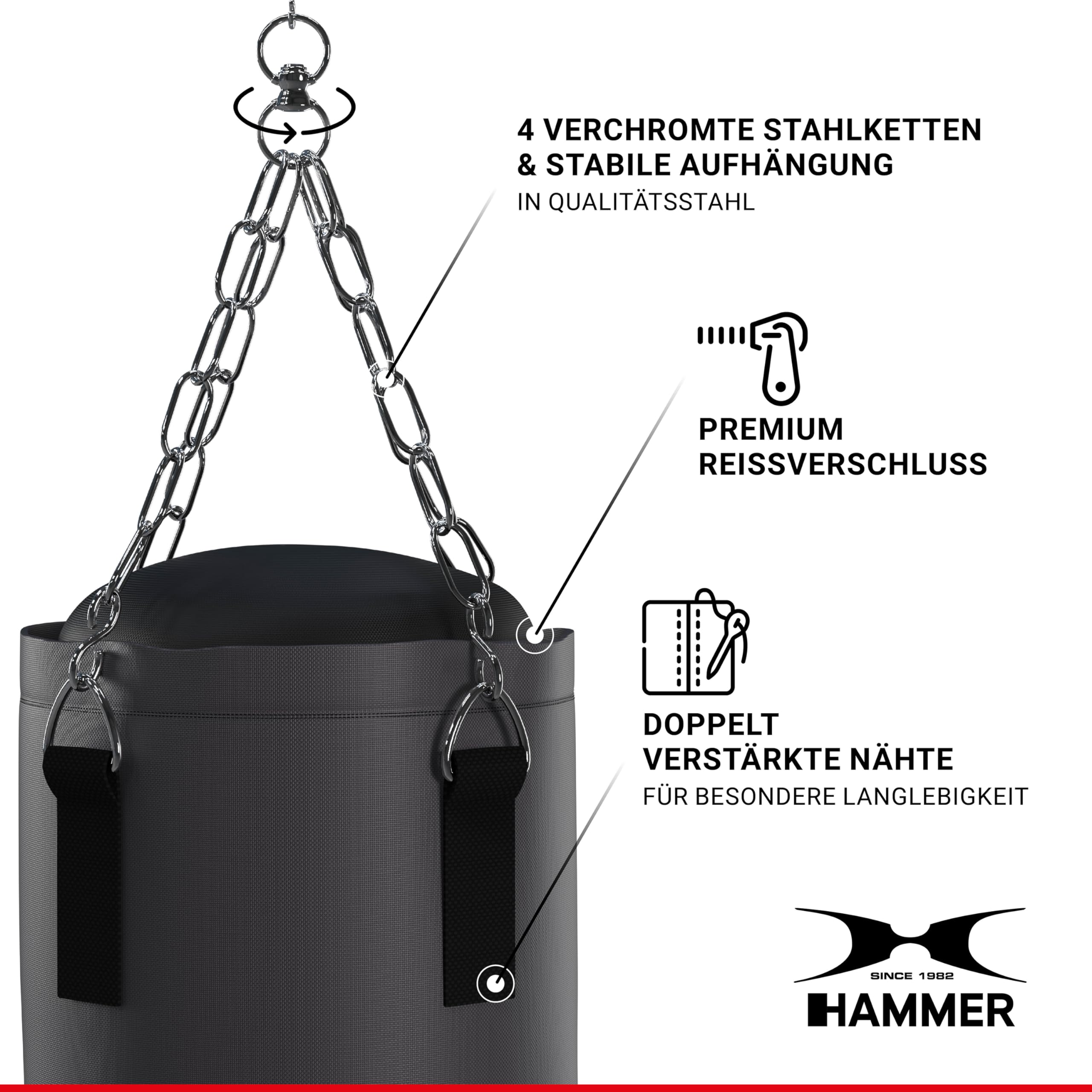 HAMMER Box Set Cobra – Robuster Boxsack (100 cm) + Hochwertige Boxhandschuhe (10 oz) – Ideales Trainingsset für Boxeinsteiger – Schwarz/Rot