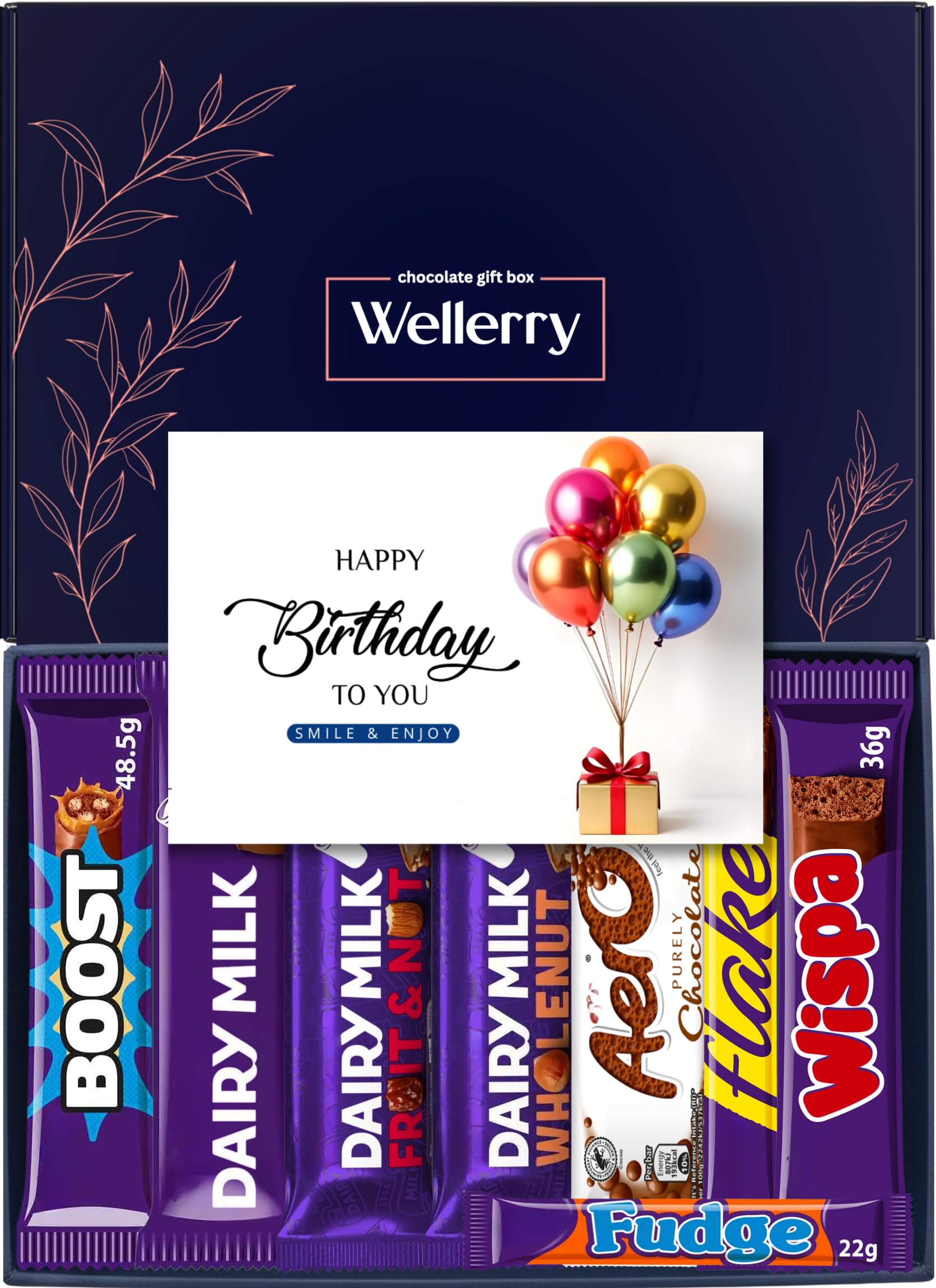 Wellery Chocolate Gift Box – Double Sealed for Gifting – 8 Full Sized Bars – Perfect Birthday Letterbox Gift Hamper – For Kids, Friends, Colleagues, Teachers, Grandparents, Him & Her