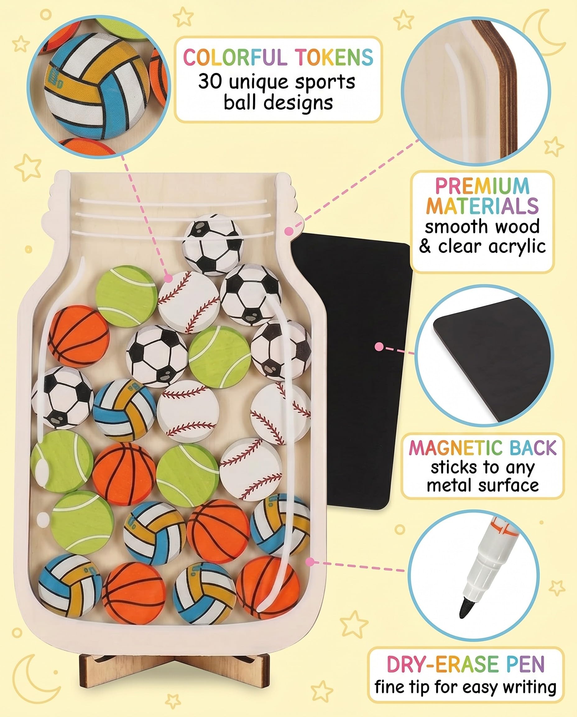 Tabella delle Ricompense per Bambini con 30 Stelle e Lavagna Magnetica per Bambini Sistema di Ricompensa per Casa, Scuola e Aula (Palline Colorate)