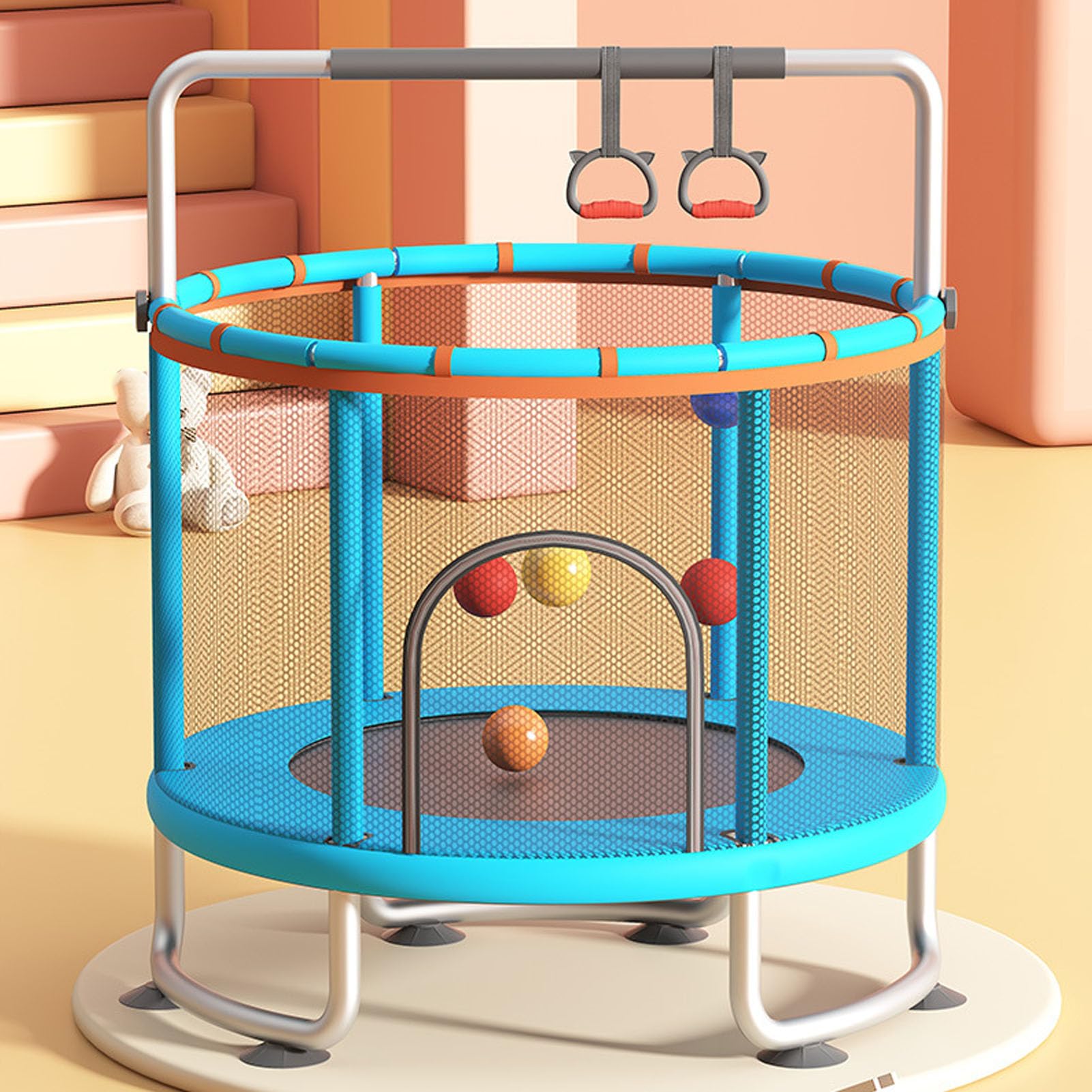 Trampolino per Bambini, Anelli da Ginnastica Trampolino per Fitness Giocattolo Sviluppo Fisico Interattivo Genitore-figlio con Altalena per Palline per la Casa