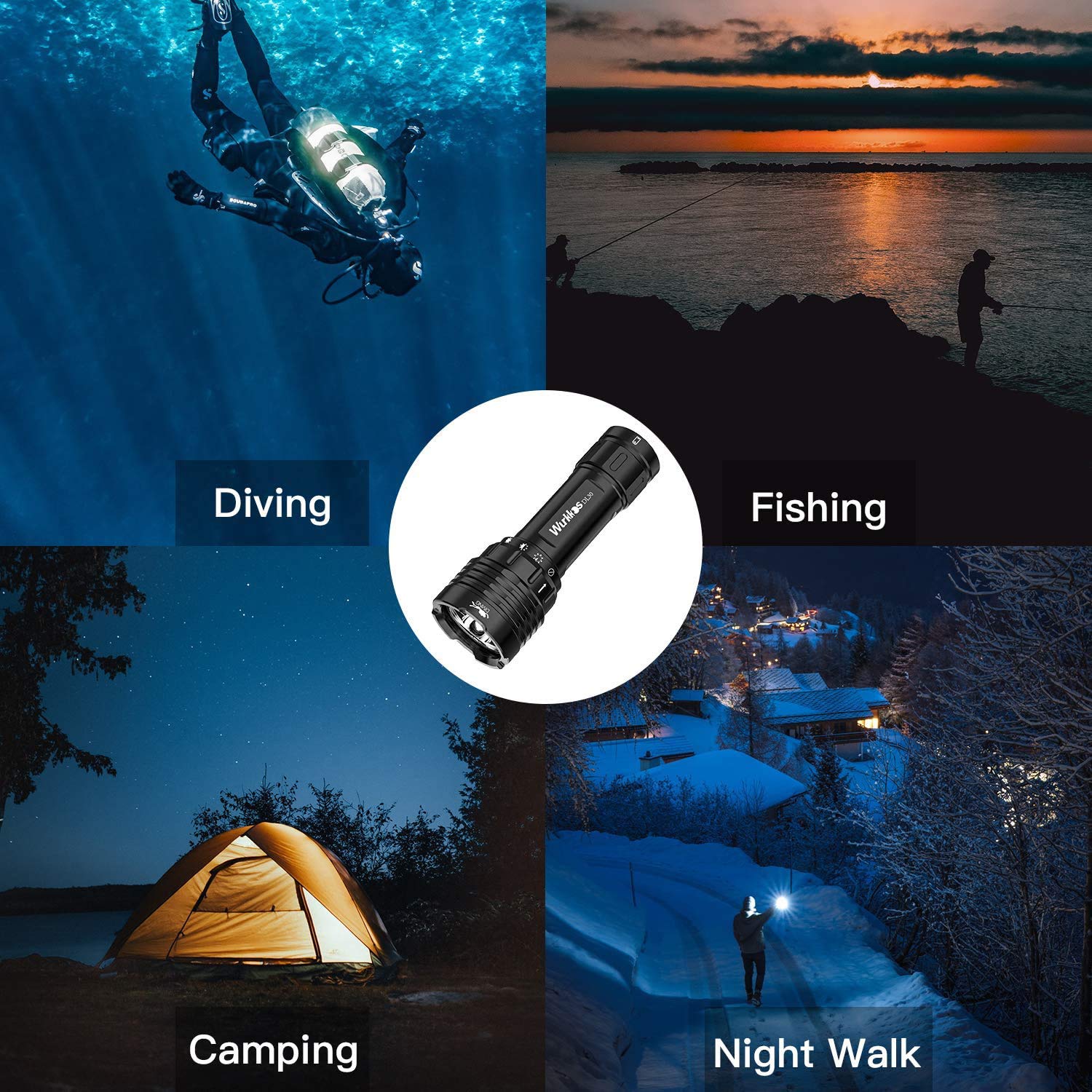 Wurkkos Dl30 Latarka do nurkowania, 3600 lumenów, latarka do nurkowania do 100 m, 3 × Lh351D 5000K LED, ładowalna latarka 5000 mAh, wodoodporna IPX8, sprzęt