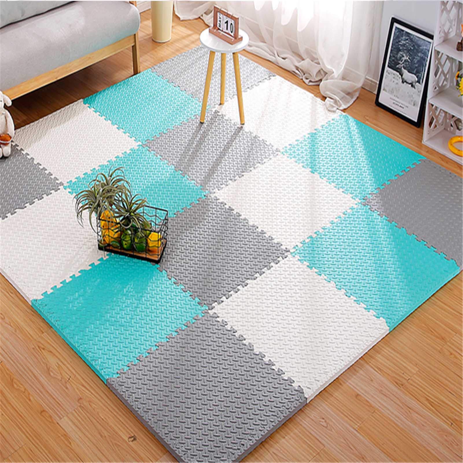 Alfombra De Juego De Espuma EVA, Alfombra para Gatear, Alfombra Grande Y Suave para Bebés con Bordes, Protección Pisos Garaje Ejercicio Yoga Sala Juegos,White+Gray+Lake Blue,8