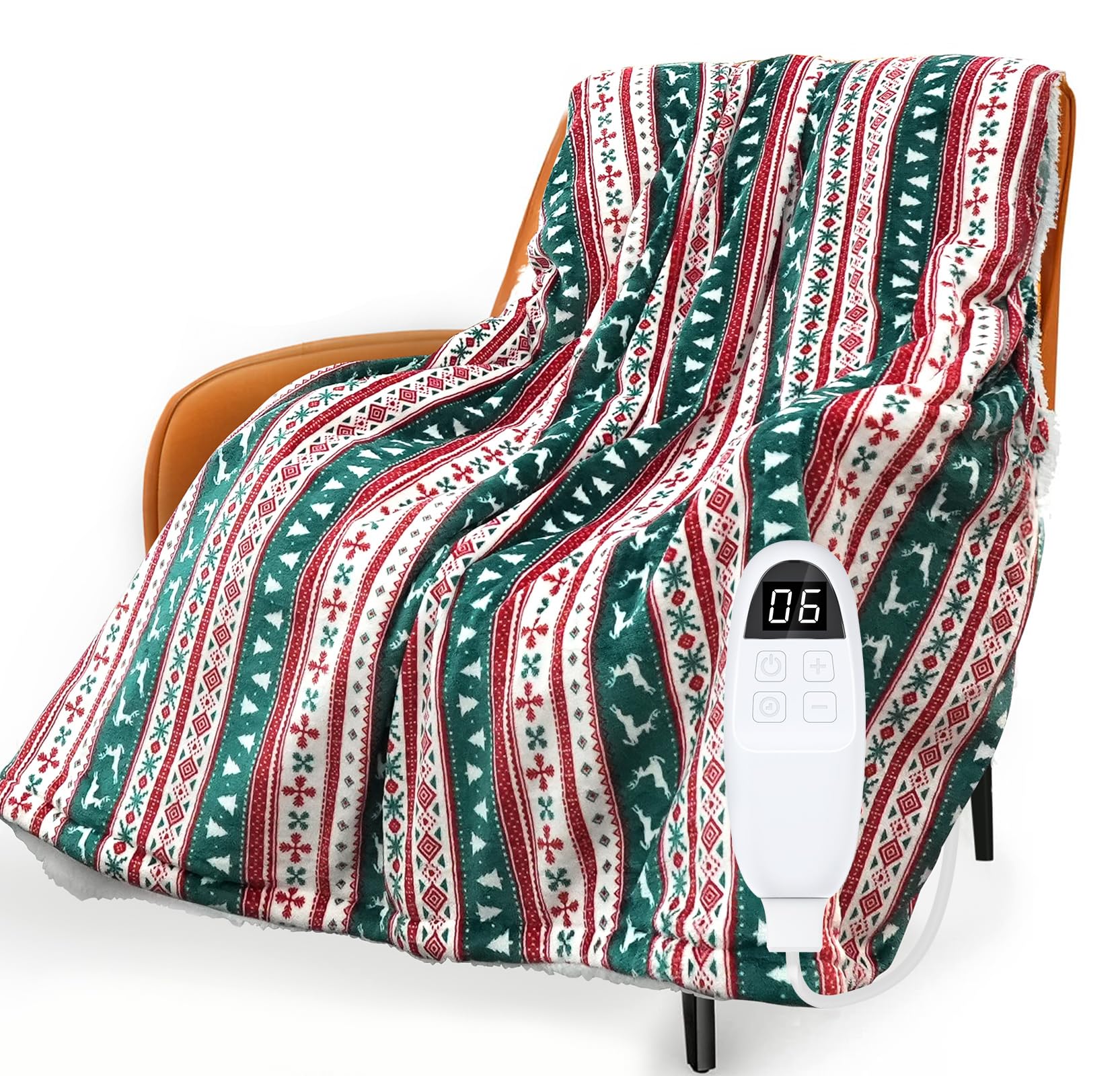 PRANITE Electric Blanket - Flannel Sherpa Thermal Blanket with 6 Heat Settings, 10 Hour Auto Off, Machine Washable, Grey (Red, 130 x 180 cm)