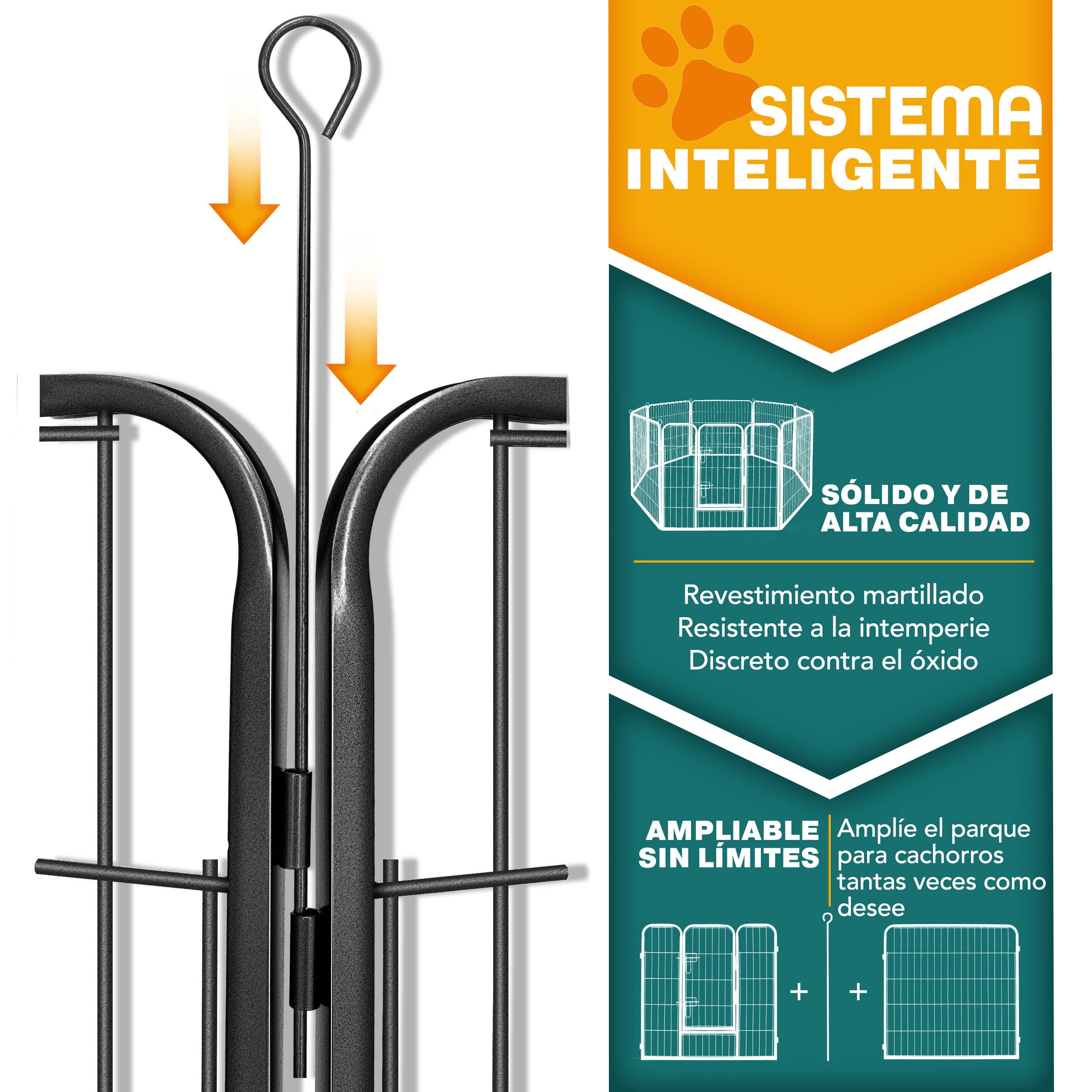 TRESKO® Parque para Cachorros con Techo de 60 cm de Alto con Techo y Anclajes de Tierra, 8 Piezas, Parque Plegable con Puerta, Montaje sin Herramientas, Resistente a la Intemperie