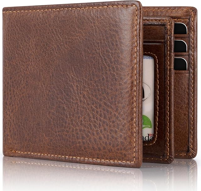 Swallowmall Genuine Leather Wallets for Mens RFID Blocking Slim Bifold Wallets Credit Card Holder with ID Window and 13 Card Slots for Him