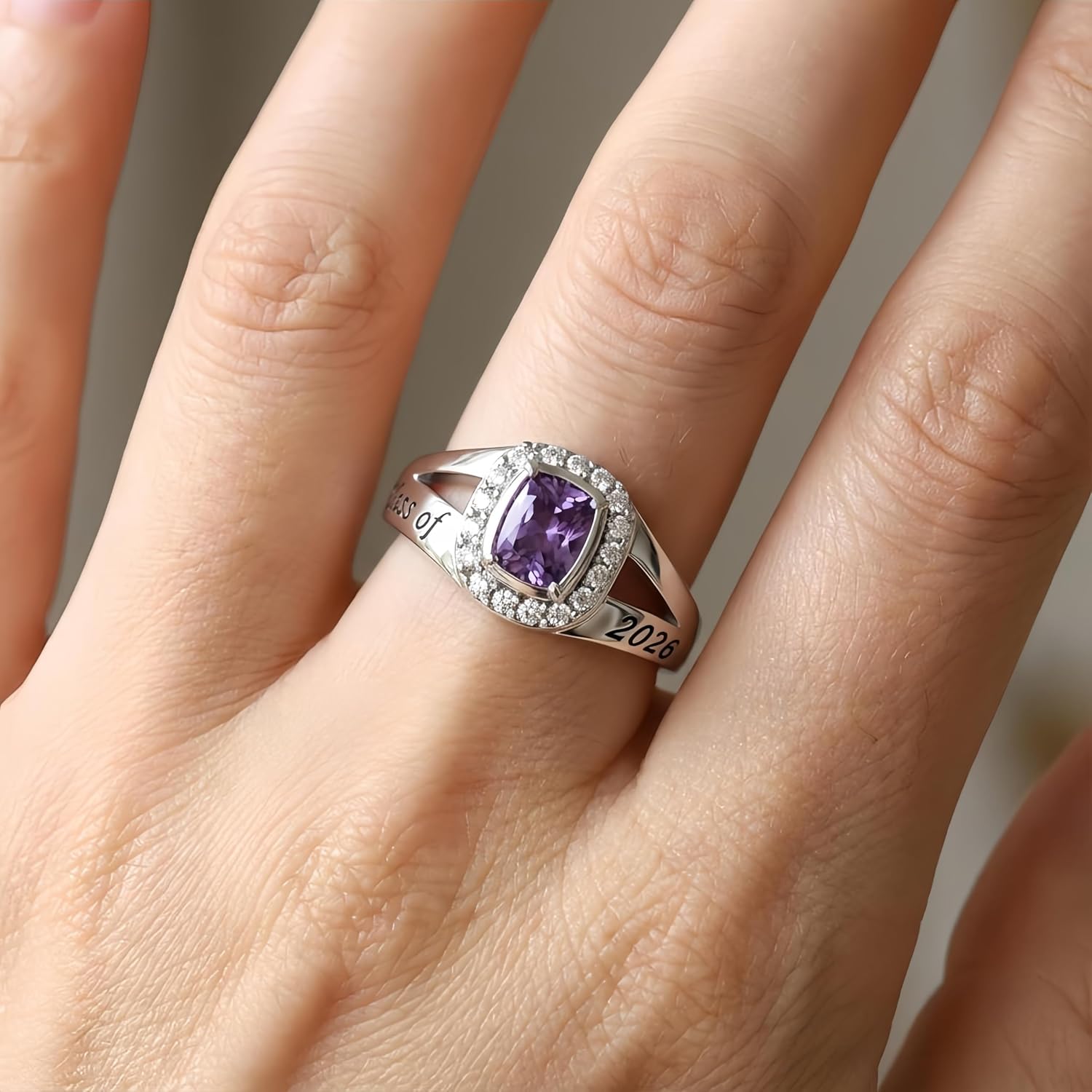 Class Rings for Women High School and College Graduates, 925 Sterling Silver Graduation Rings Personalized, High School Ring for Women 2026, Birthstone Women's Class Ring
