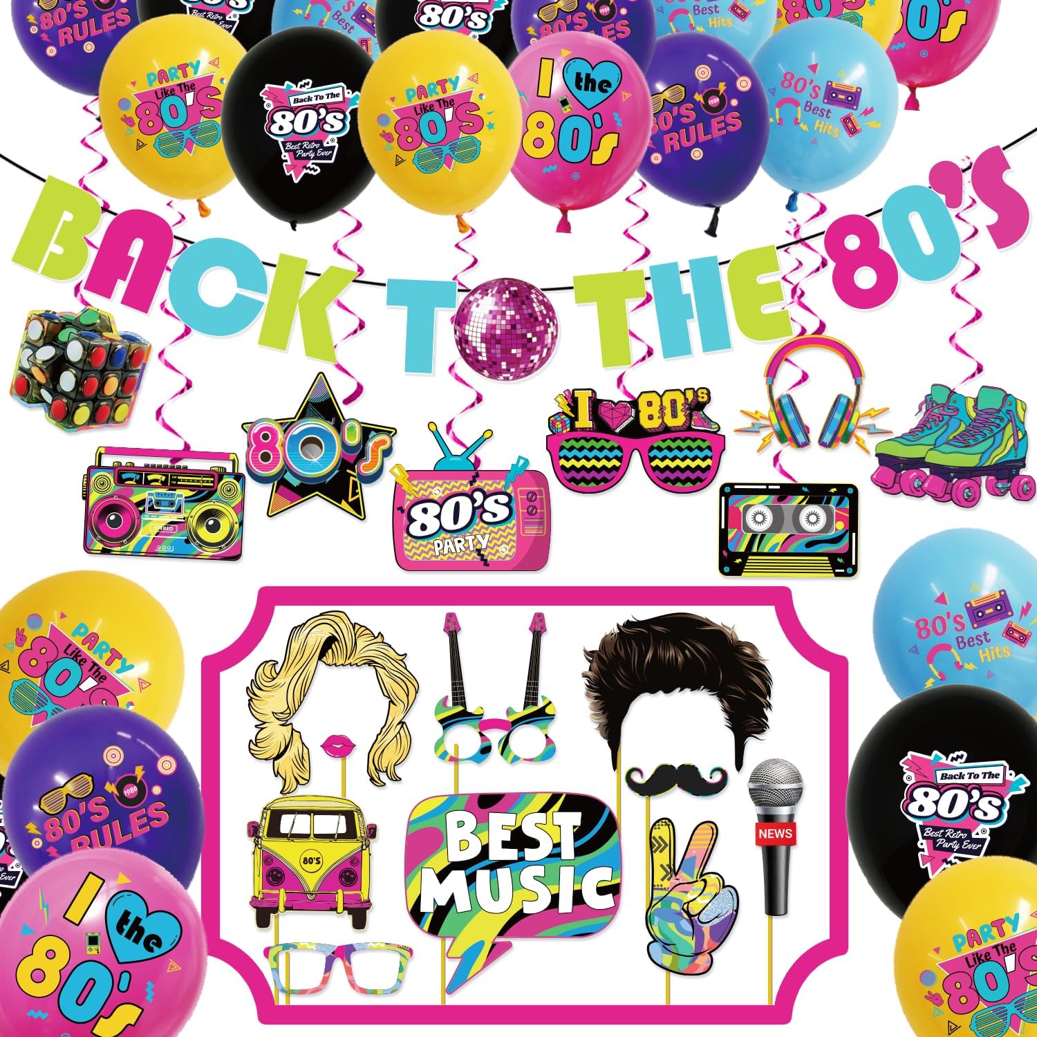 Amazon.com: 80s Party Decorations Supplies Kit 80s Theme Party ...