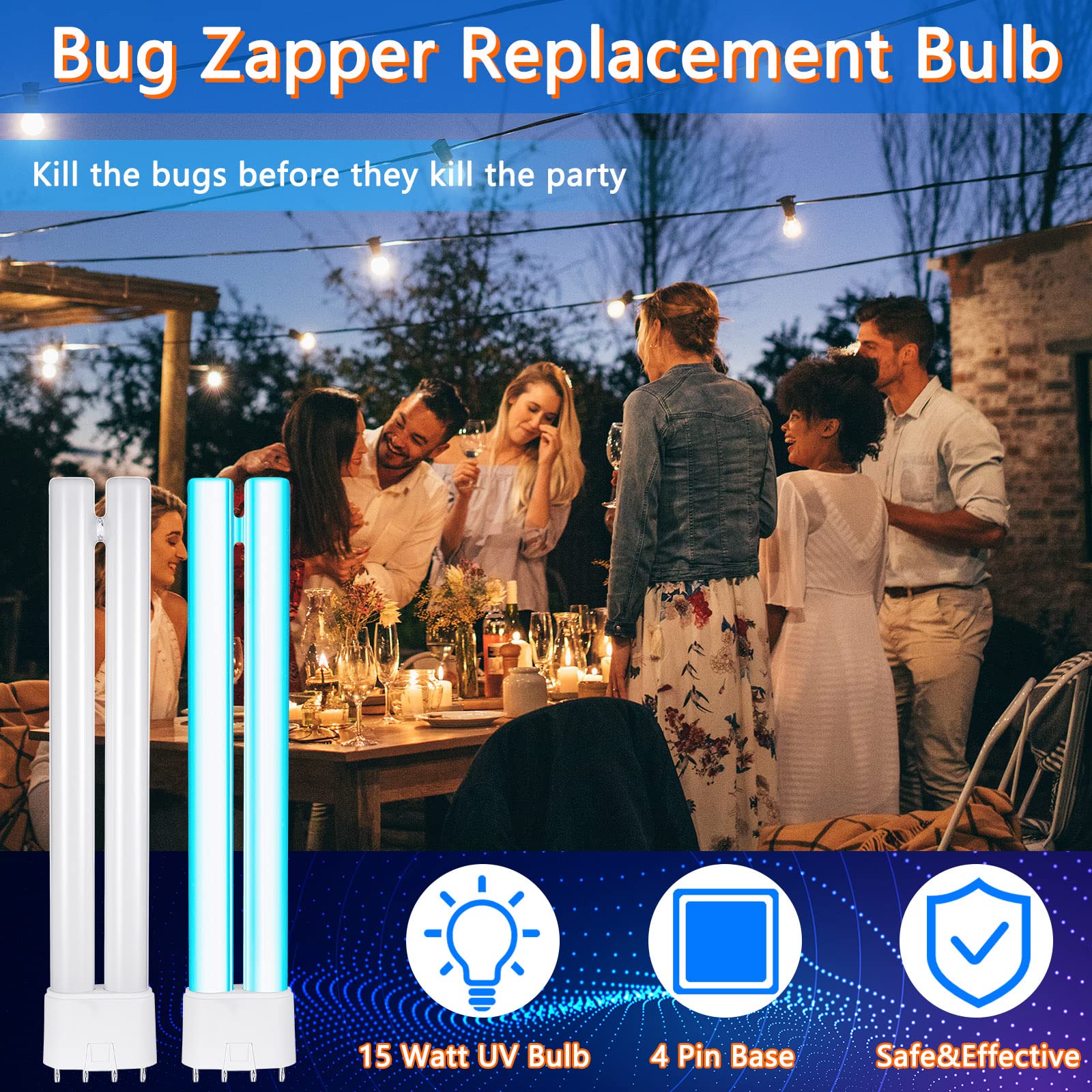 Bug Zapper Ersatzlampe, 18 W, H-Form, Doppelrohr-Leuchtmittel für drinnen und draußen, Insektenvernichter mit 4-poligem Sockel (4)