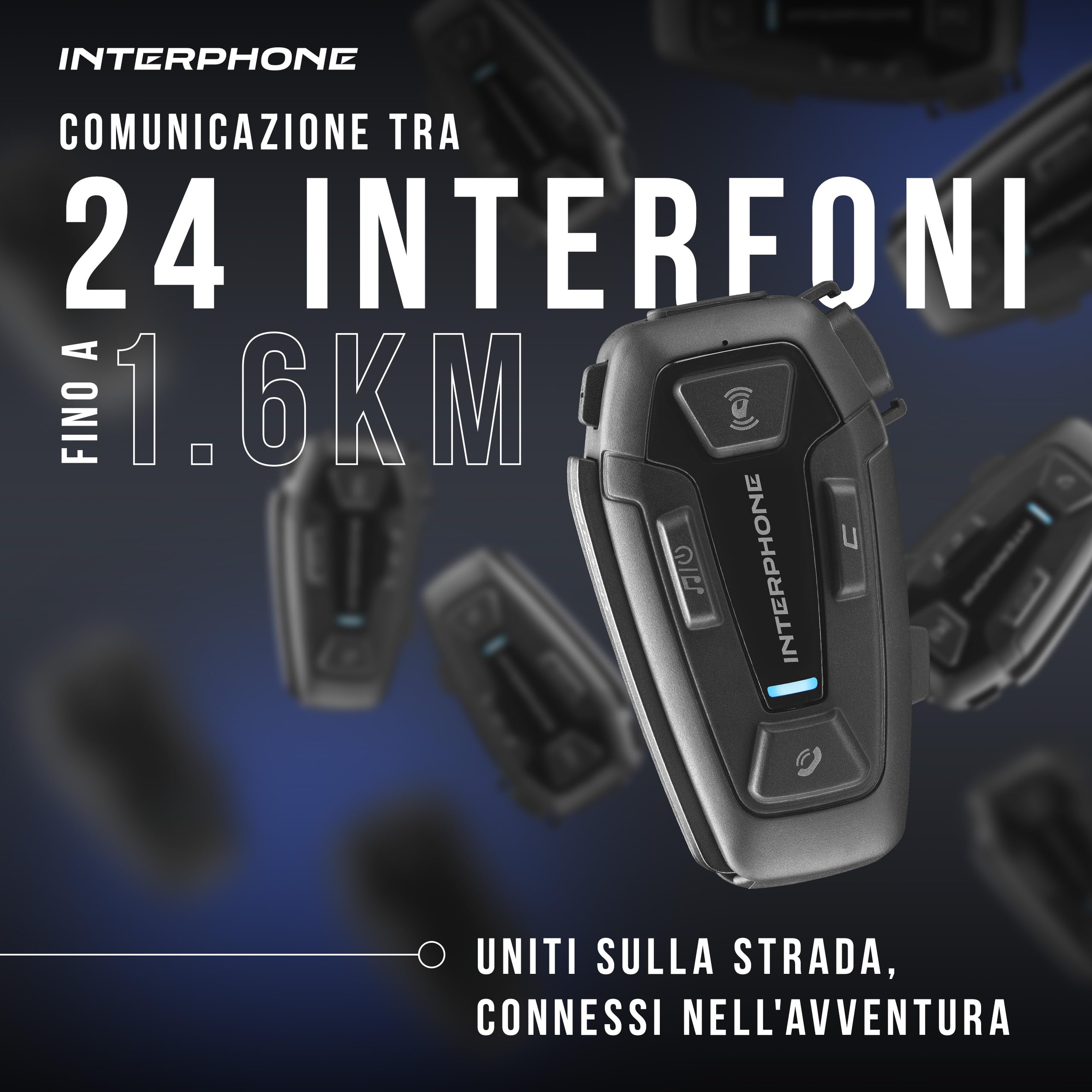 INTERPHONE UCOM8R - Doppio - Interfono Moto con Comunicazione Mesh 3.0, Fino a 24 Piloti, Distanza 1,6 Km, Autonomia 18 ore, Compatibile TFT e GPS, Impermeabile, Speaker HD 40mm