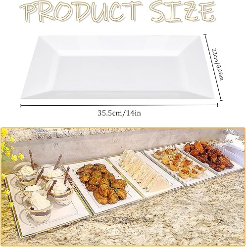 Miniatura 5 de mwellewm 12 bandejas de plástico blanco para servir, bandejas rectangulares de postre de 14 x 9 pulgadas para mesa de postre, juego de exhibición de