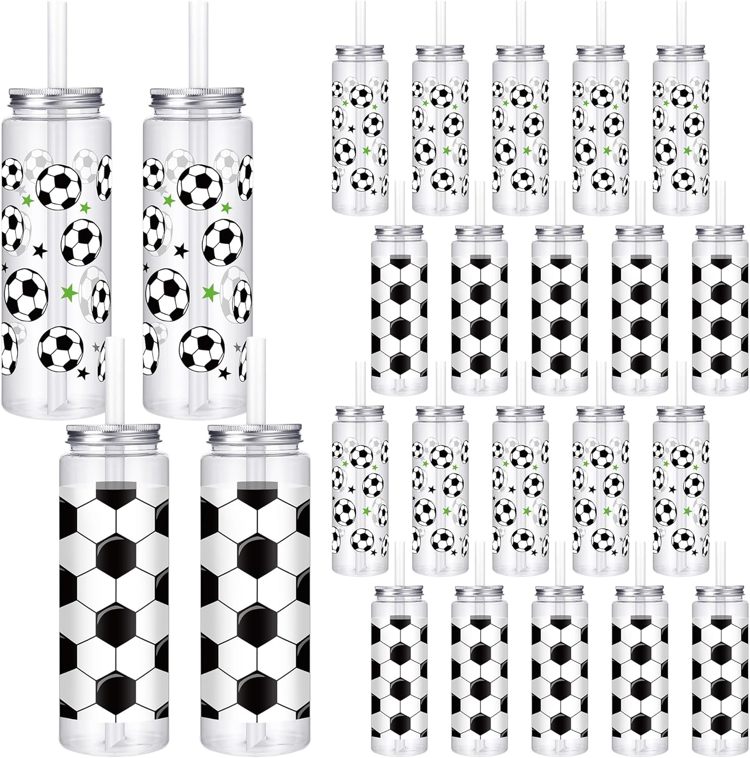 Kochorie 24 Pcs 16.9 Oz Soccer Plastic Cups with Lids and Straws, Reusable Soccer Party Cups Bulk Clear Drink Cup for Birthday Sports Themed Party Supplies