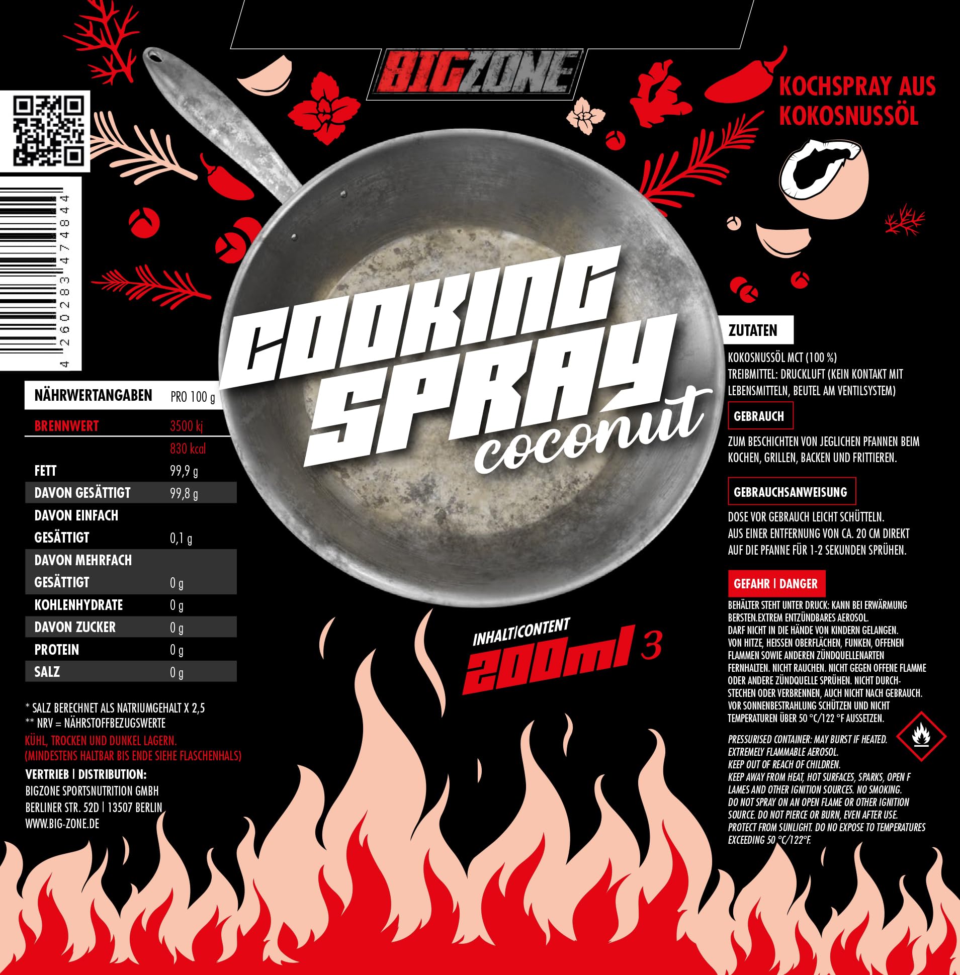 Big Zone Cooking Spray Kochspray Koch Spray zum Kochen & Einfetten Coconut / Kokosnuss 3er Pack Set