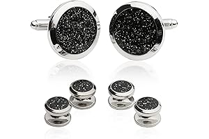 Men's Black Diamond Dust Tuxedo Cuff Links and Studs Set