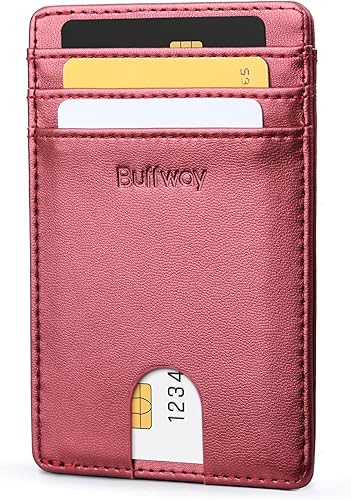 Buffway Billetera delgada para hombre, minimalista con bolsillo frontal delgado, tarjetero de cuero con bloqueo RFID para viajes de trabajo