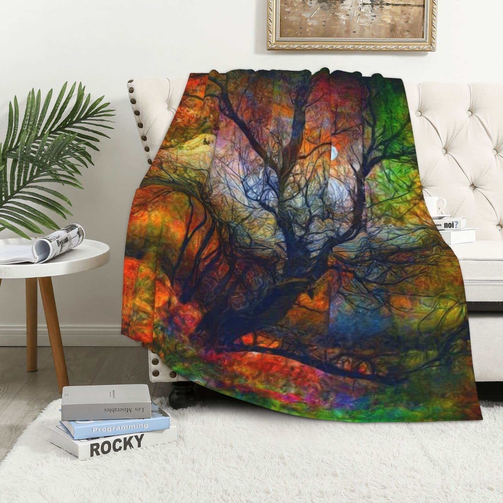 Couverture en flanelle Colorful Life Trees pour éliminer le froid sur votre canapé