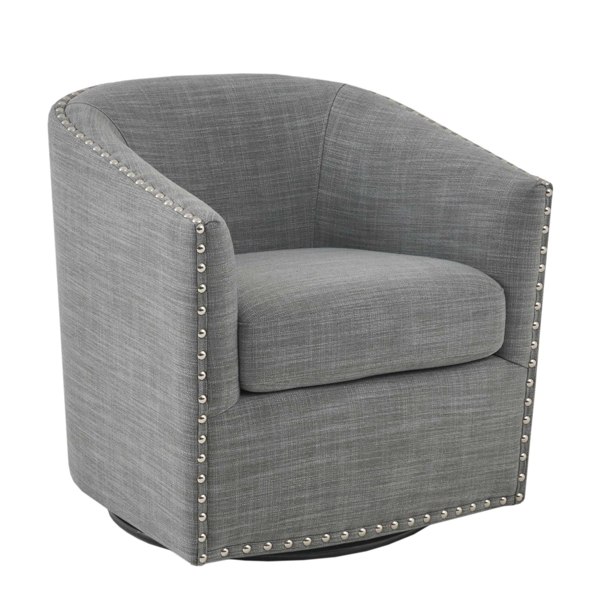 Madison Park Swivel Barrel Accent Chair, Upholstered Curved Back with 7-Inch Thick Woven Cushion, 360° Swivel, Nailhead Trim, Comfy Chair for Living
