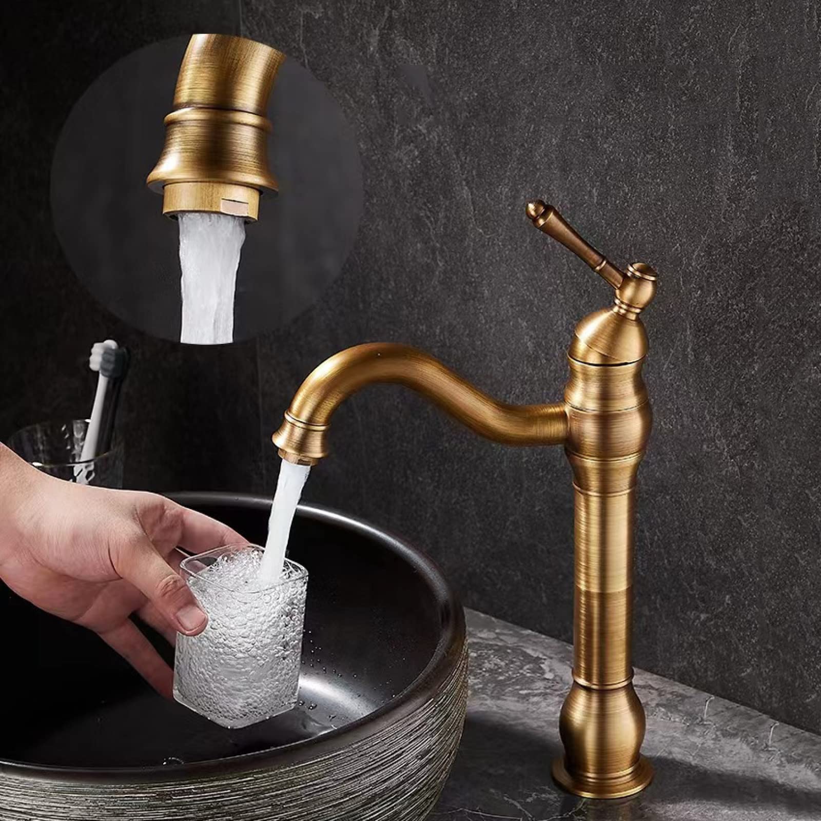 Rubinetto Lavabo Bagno Vintage - Miscelatore Mono In Ottone Con Design Floreale - Foto 4