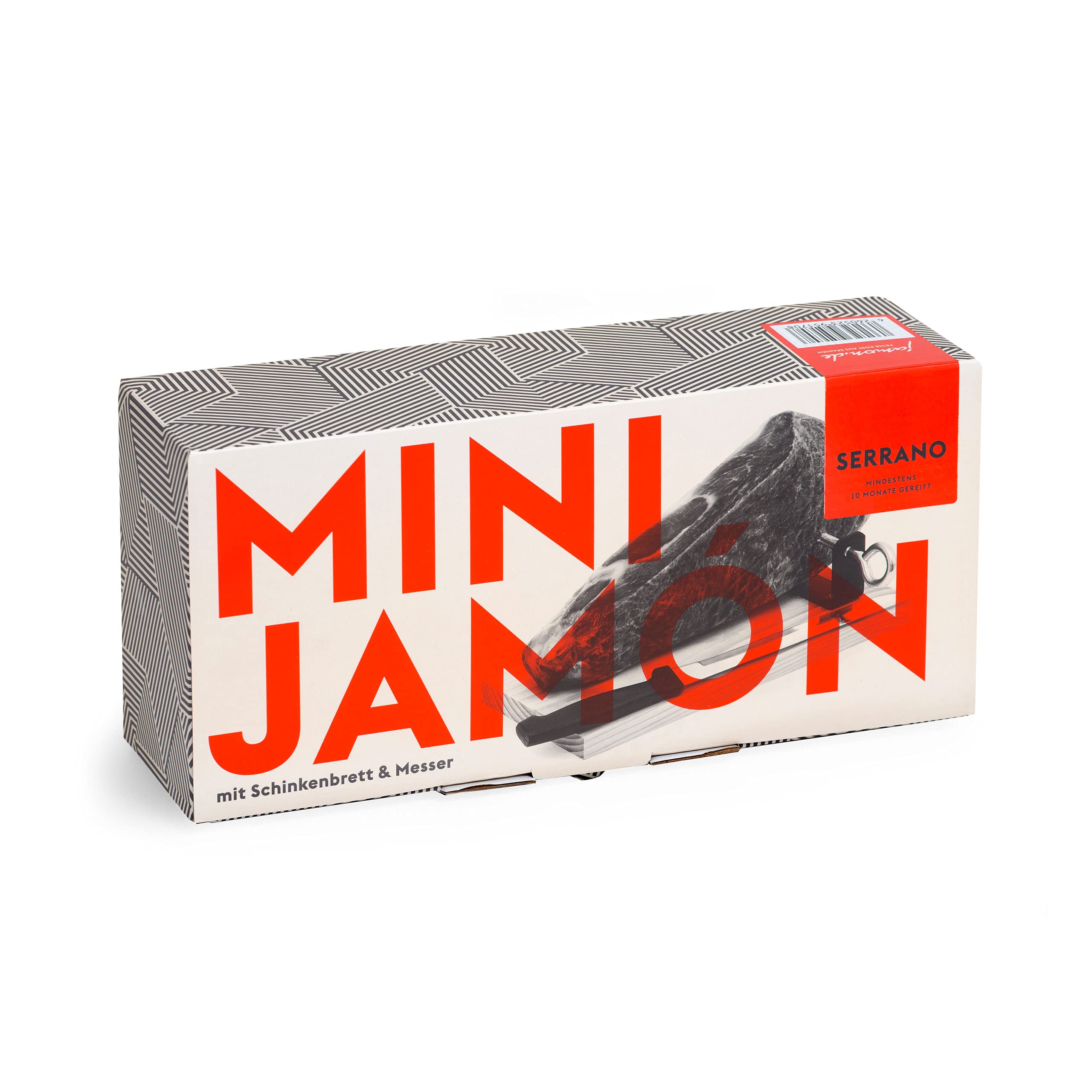 Jamon Serrano Mini im Geschenkkarton mit Holzständer und Schinkenmesser