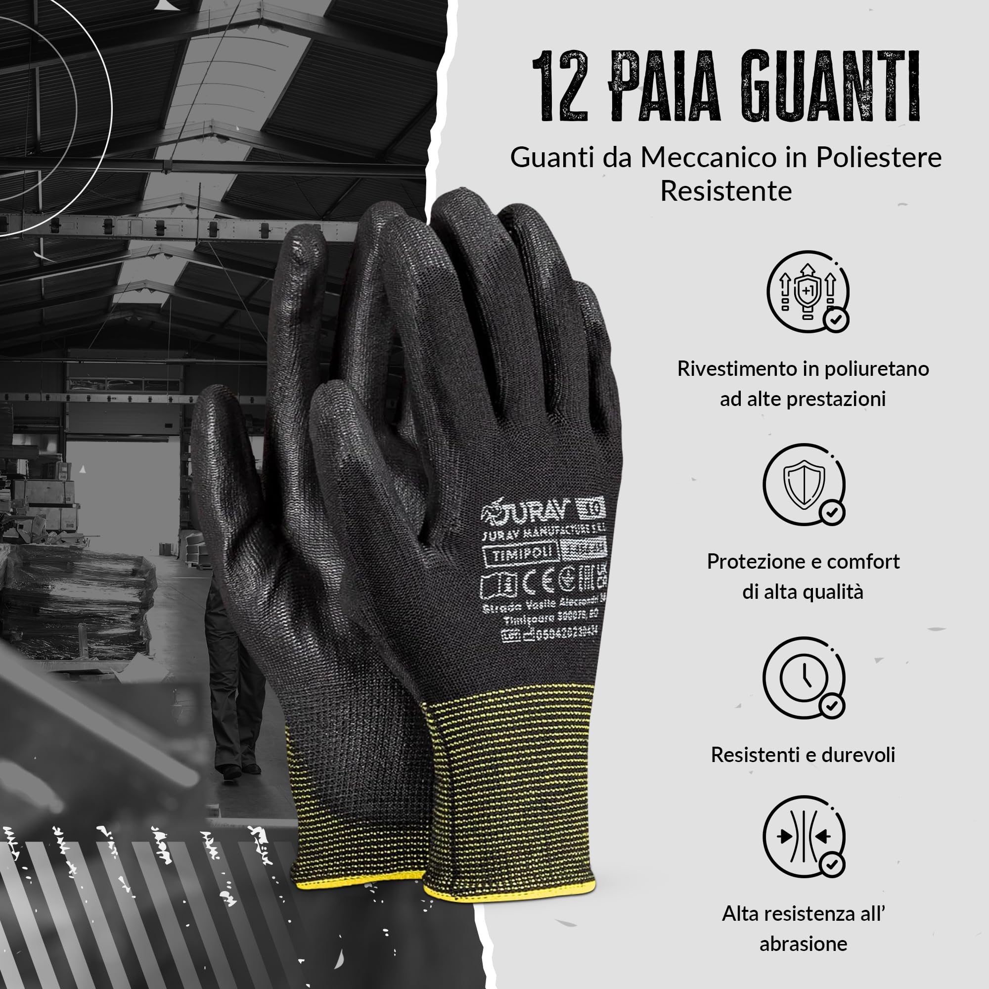 FUZZIO 12 paia di guanti da lavoro rivestiti in PU clip guanto