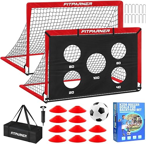 Miniatura 1 de Kids Soccer Goal for Backyard Set,2 Pack of 4x36x4 ft Portable Pop Up Soccer Nets,Complete Youth Training Equipment with Target,Ball & Cones for
