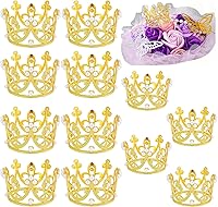 Xuwerikel 12PCS Gold Pearl Crown Cake Toppers - Tiara Princess Crowns for Wedding Bouquets, Birthday Baby Shower Party Decor